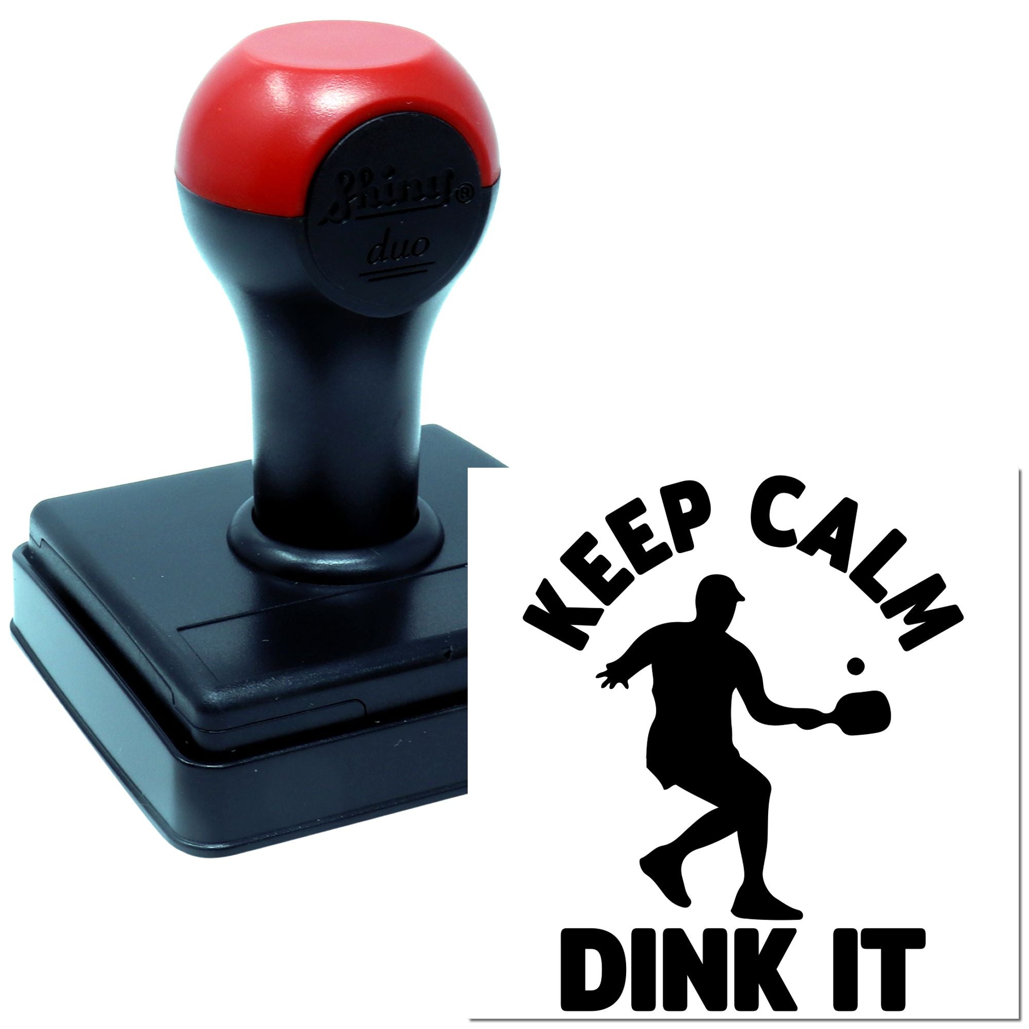 Self-inking pickleball rubber stamp with Keep Calm Dink It design for sports events, coaches, and custom promotions.