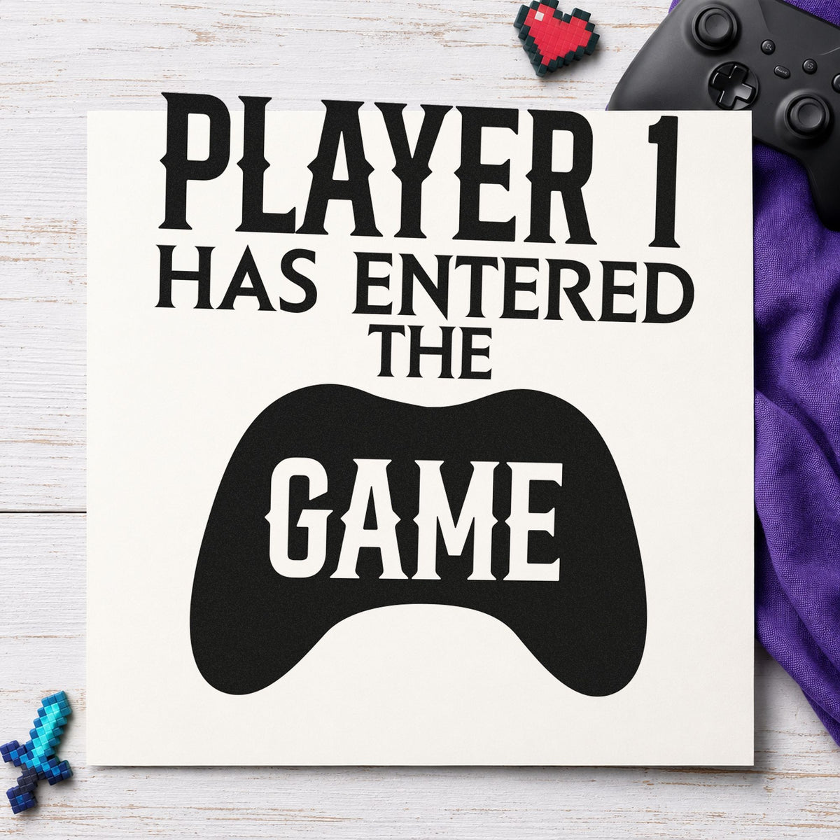 Player One Entered Game rubber stamp printed in black ink, ready for milestone plan sheet and similar paper crafts.
