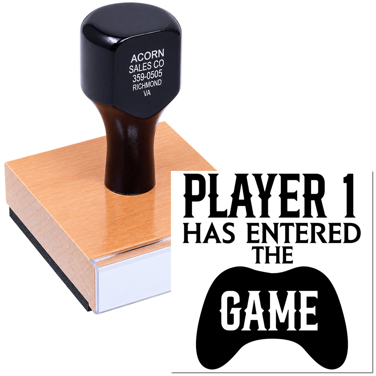 Player 1 has entered the game rubber stamp with video game controller design for gaming-themed crafts and events