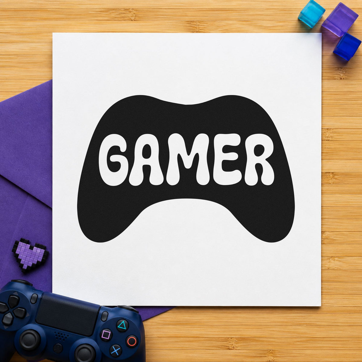 Gamer Controller Silhouette Graphic craft stamp in black ink on cardstock, an easy option for setup year album page.