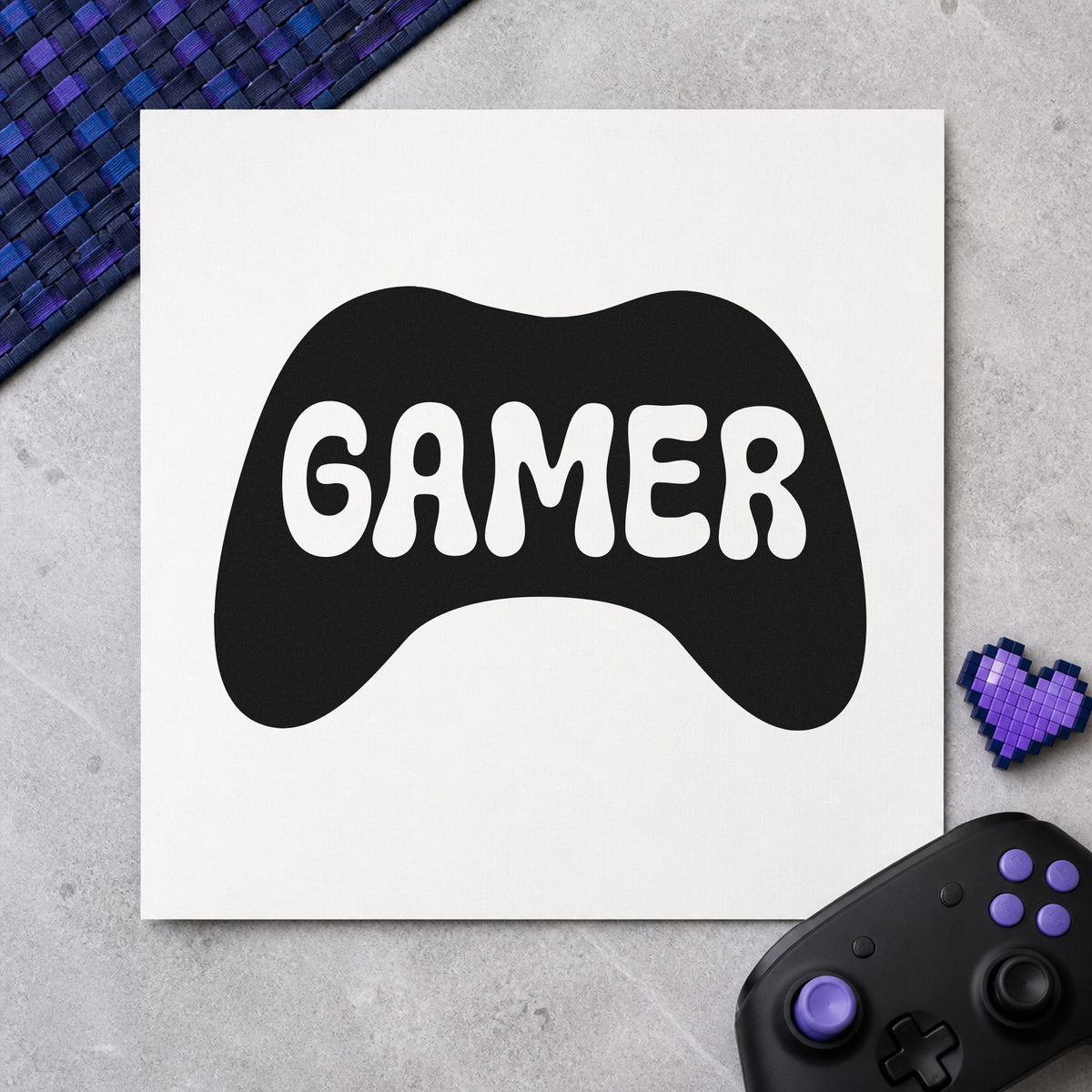 Gamer Controller Silhouette Graphic rubber stamp printed in black ink, ready for build part sheet and similar paper crafts.