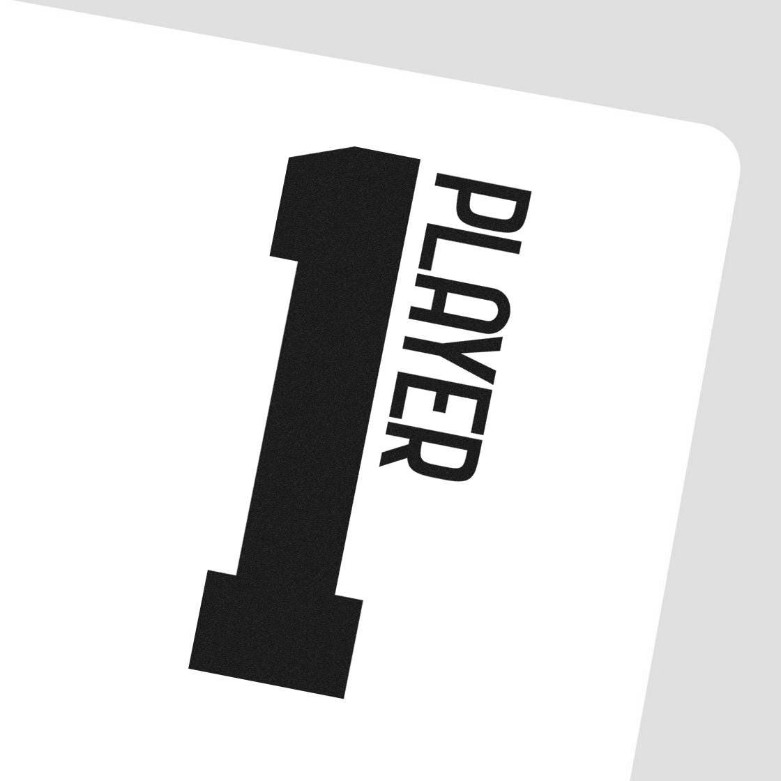 Player One Bold Number Premium Wooden Stamp - Vintage Pro imprint stamped in black ink. A large block number 1 stands beside the vertical word PLAYER.
