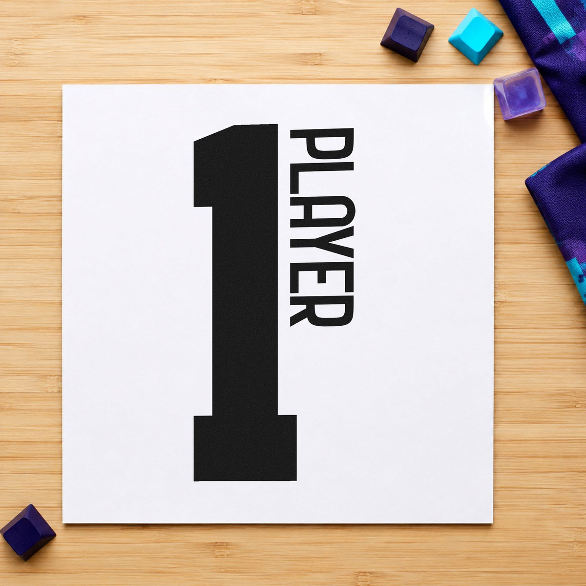 Player One Bold Number rubber stamp printed in black ink, ready for room plan sheet and similar paper crafts.