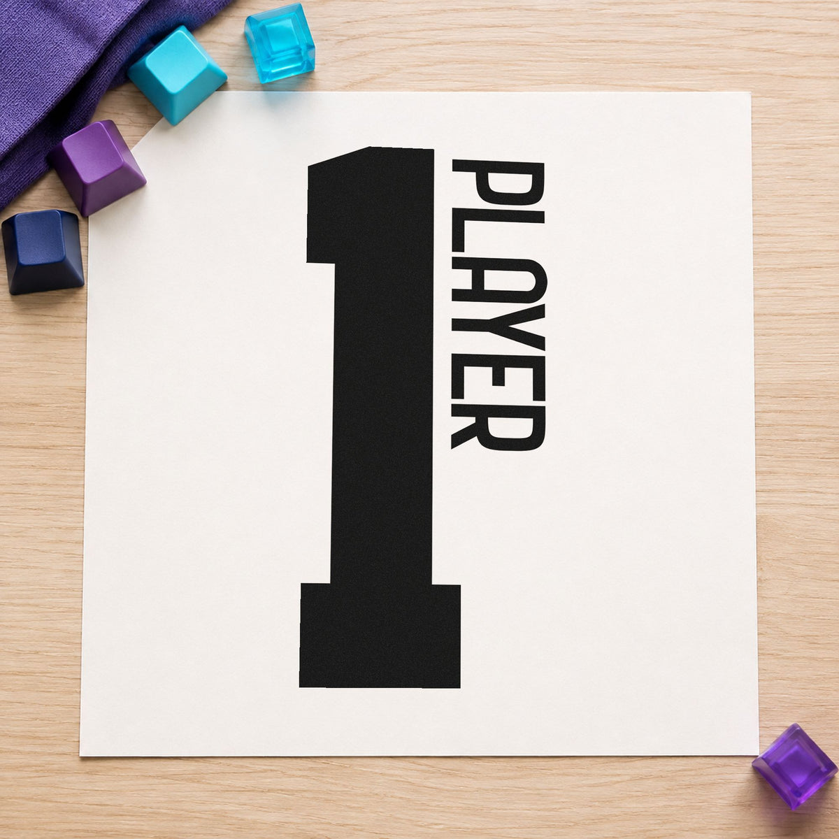 Player One Bold Number rubber stamp printed in black ink, ready for block number cards and similar paper crafts.