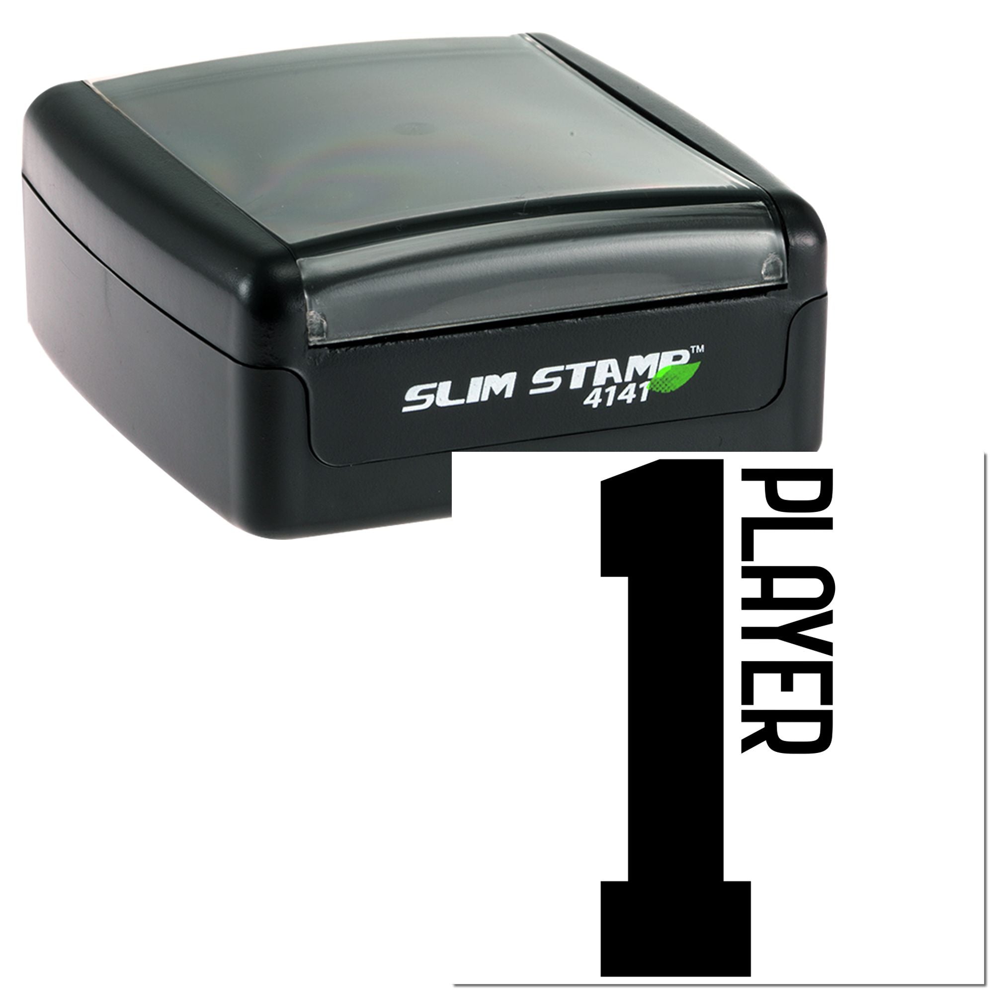 Slim Stamp 4141 self-inking rubber stamp with 1 PLAYER imprint for custom sports, office, or labeling use