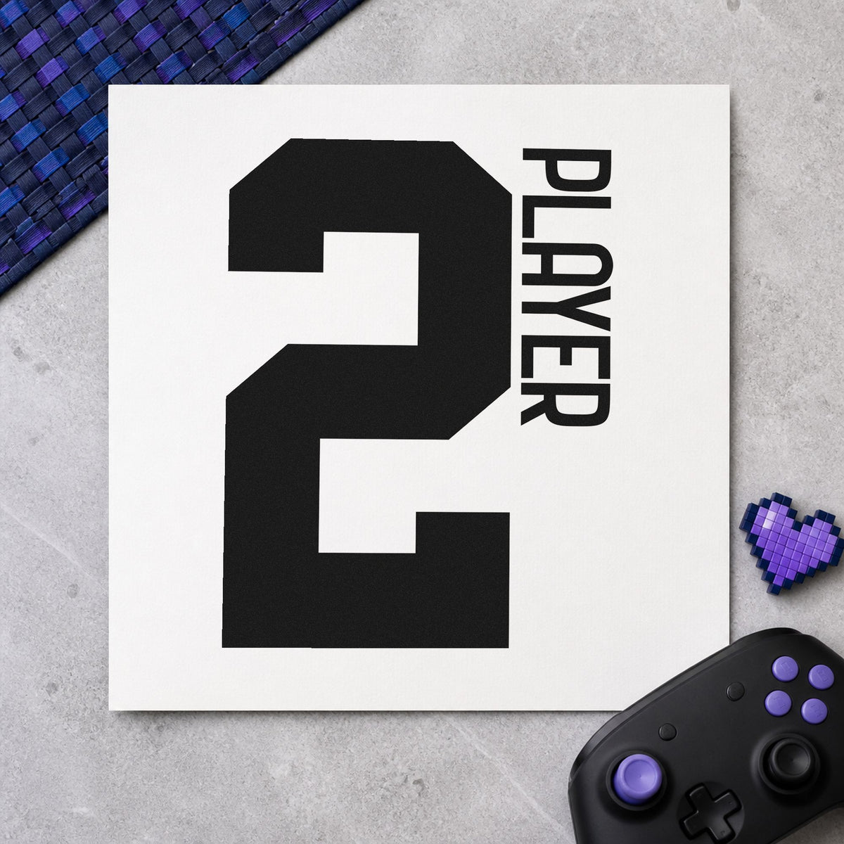 Player Two Bold Number craft stamp in black ink on cardstock, an easy option for couple play album page.