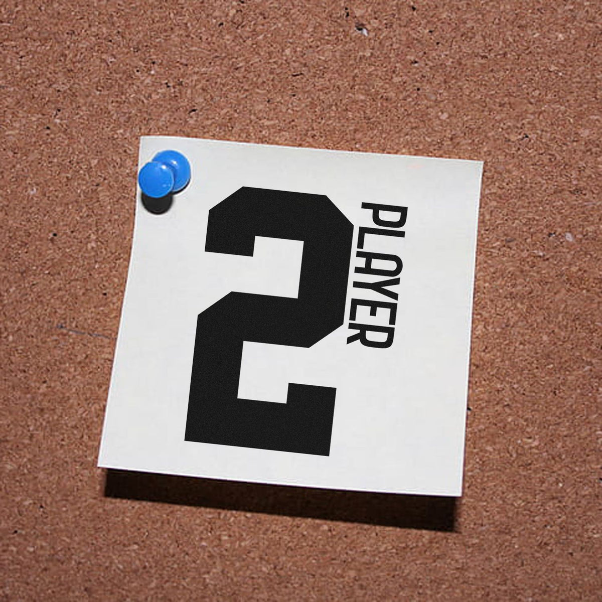 Player Two Bold Number Block Lettering Stamp - Premium Vintage Pro Wooden imprint stamped in black ink. A large block number 2 stands beside the vertical word PLAYER.