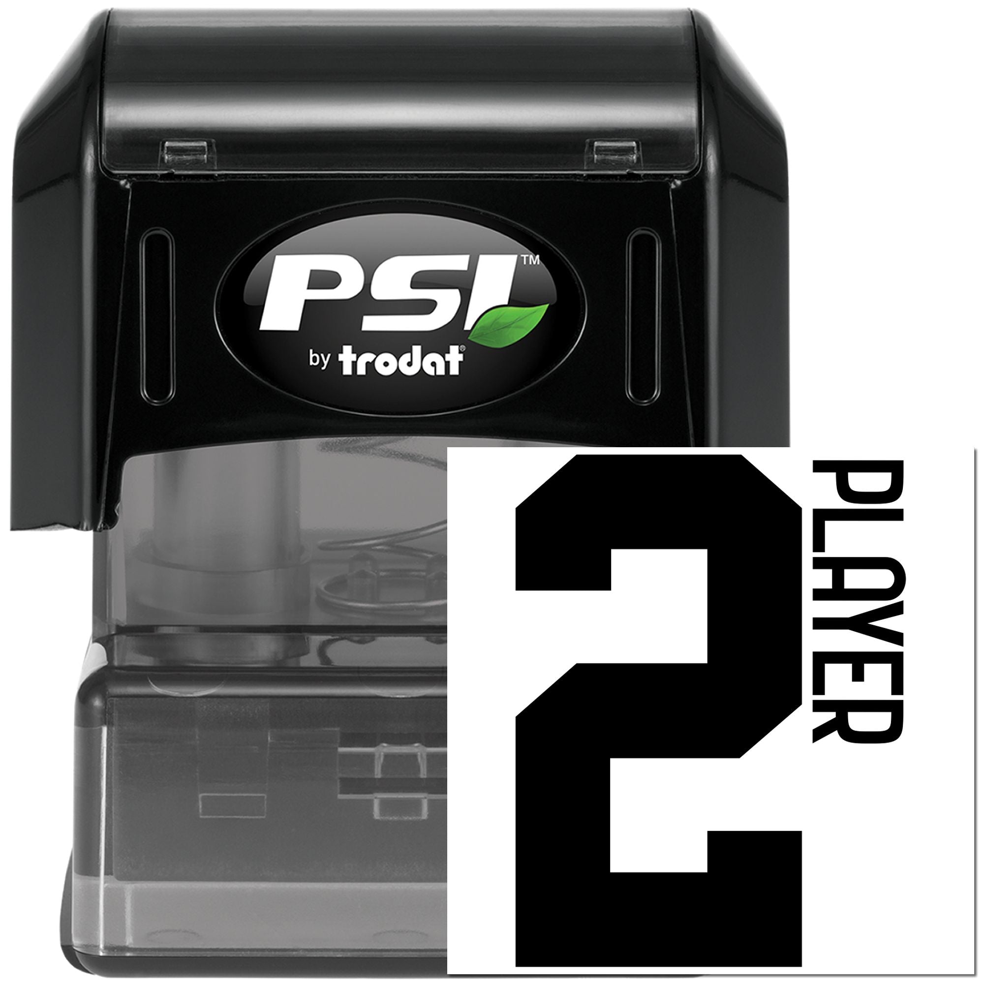 2 Player self-inking rubber stamp by PSI by Trodat for marking game teams, tournaments, and classroom activities.