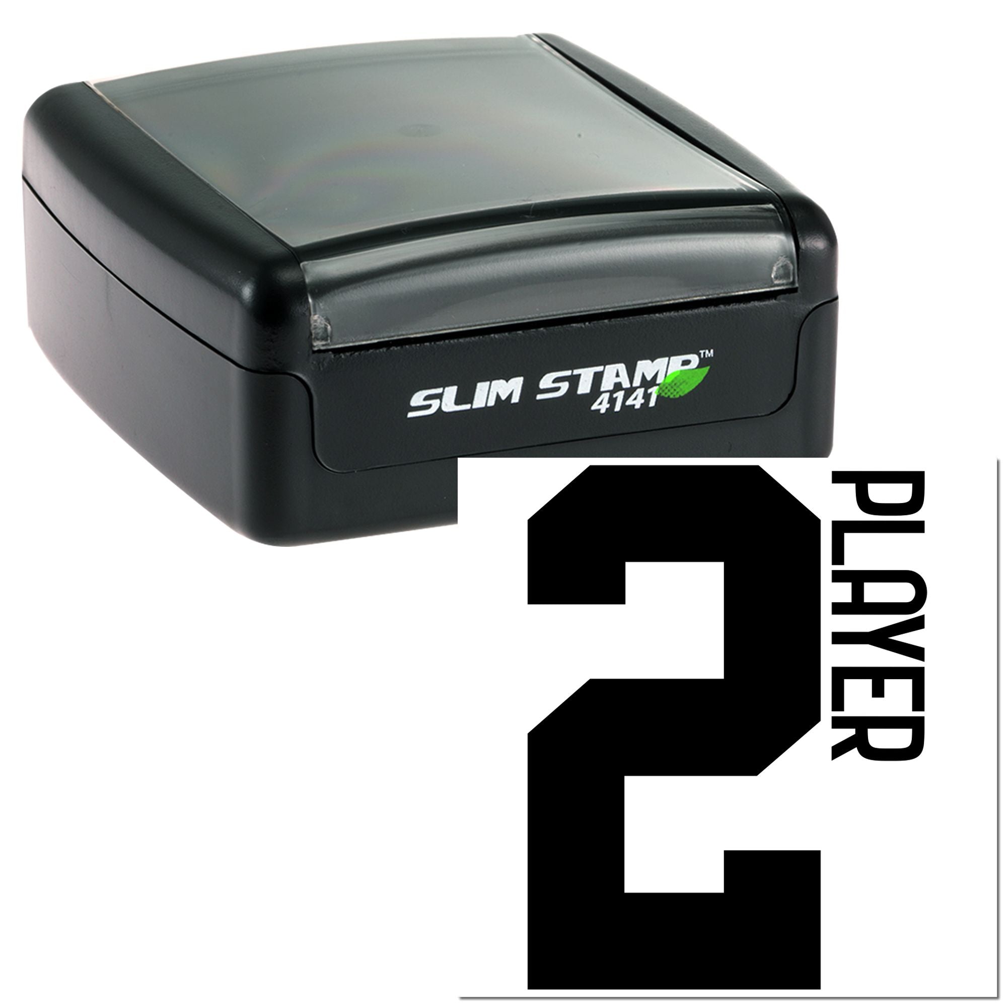 Slim Stamp 4141 self-inking rubber stamp with Player 2 imprint for custom sports marking.
