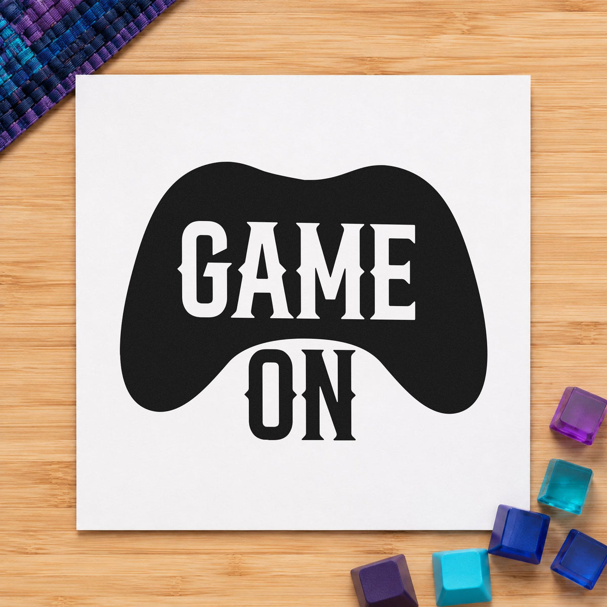 Game On Controller Silhouette craft stamp in black ink on cardstock, an easy option for first term album page.