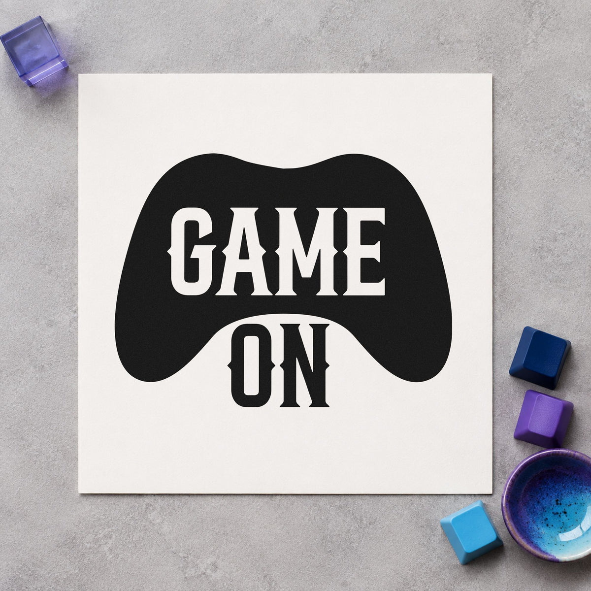 Game On Controller Silhouette rubber stamp printed in black ink, ready for session plan sheet and similar paper crafts.
