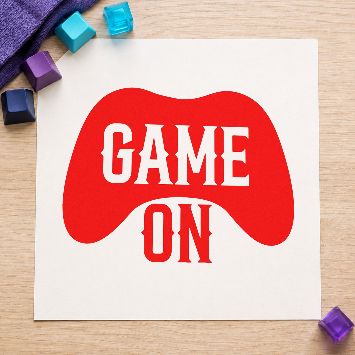 Game On Controller Silhouette rubber stamp shown in red ink, stamped for projects such as bin peripheral labels.