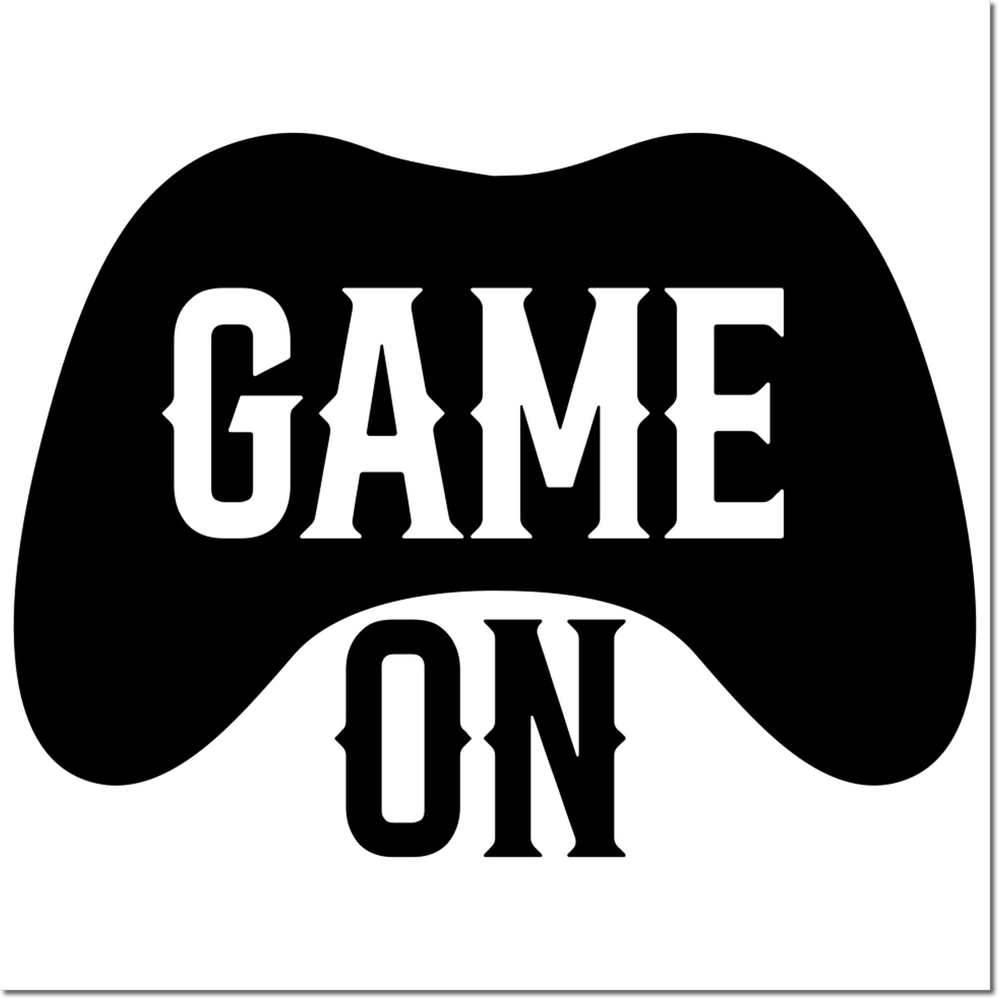 Game On rubber stamp design with bold game controller silhouette for gaming events, crafts, and gamer decor.