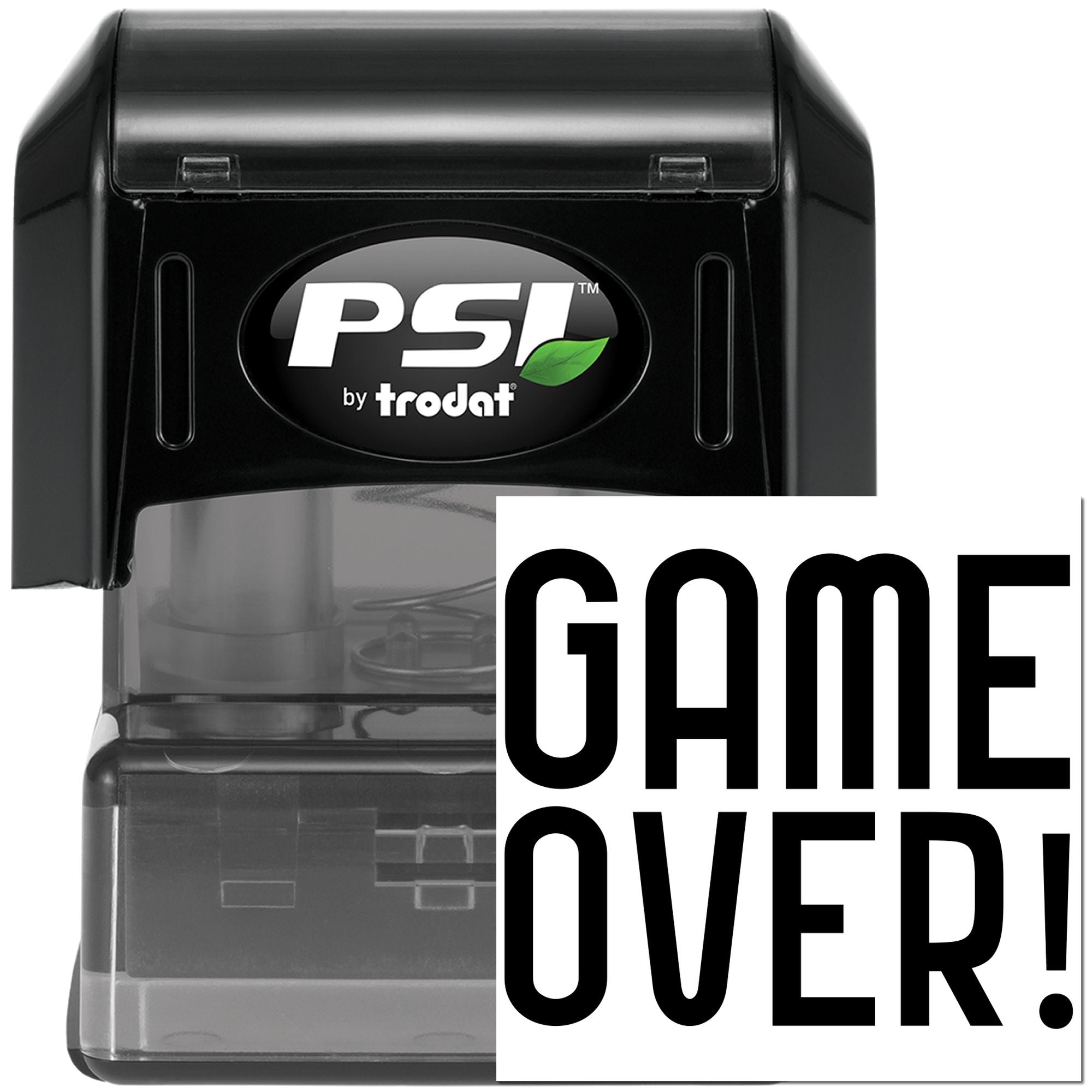 PSI by Trodat self-inking rubber stamp with bold Game Over! message for gaming, classroom, or office marking.
