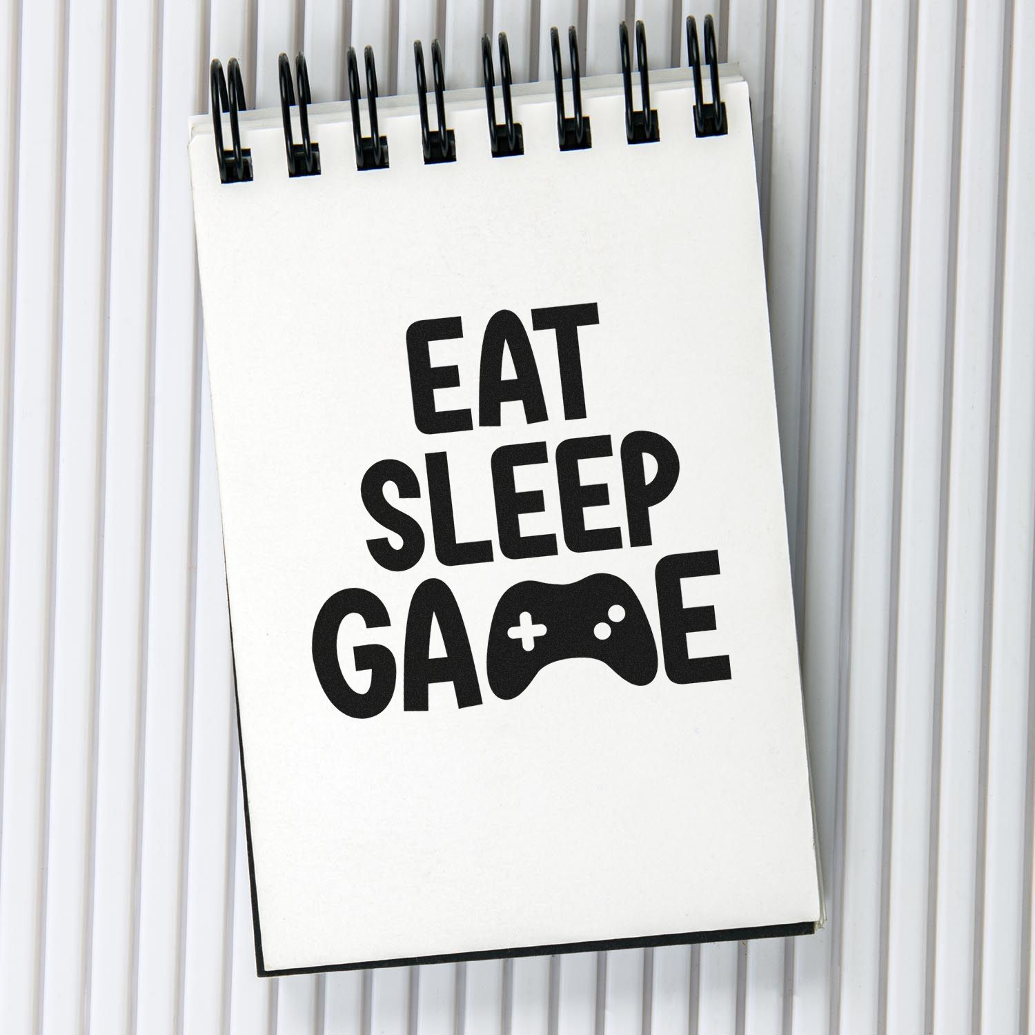 Eat Sleep Game rubber stamp design featuring a game controller for gamer crafts