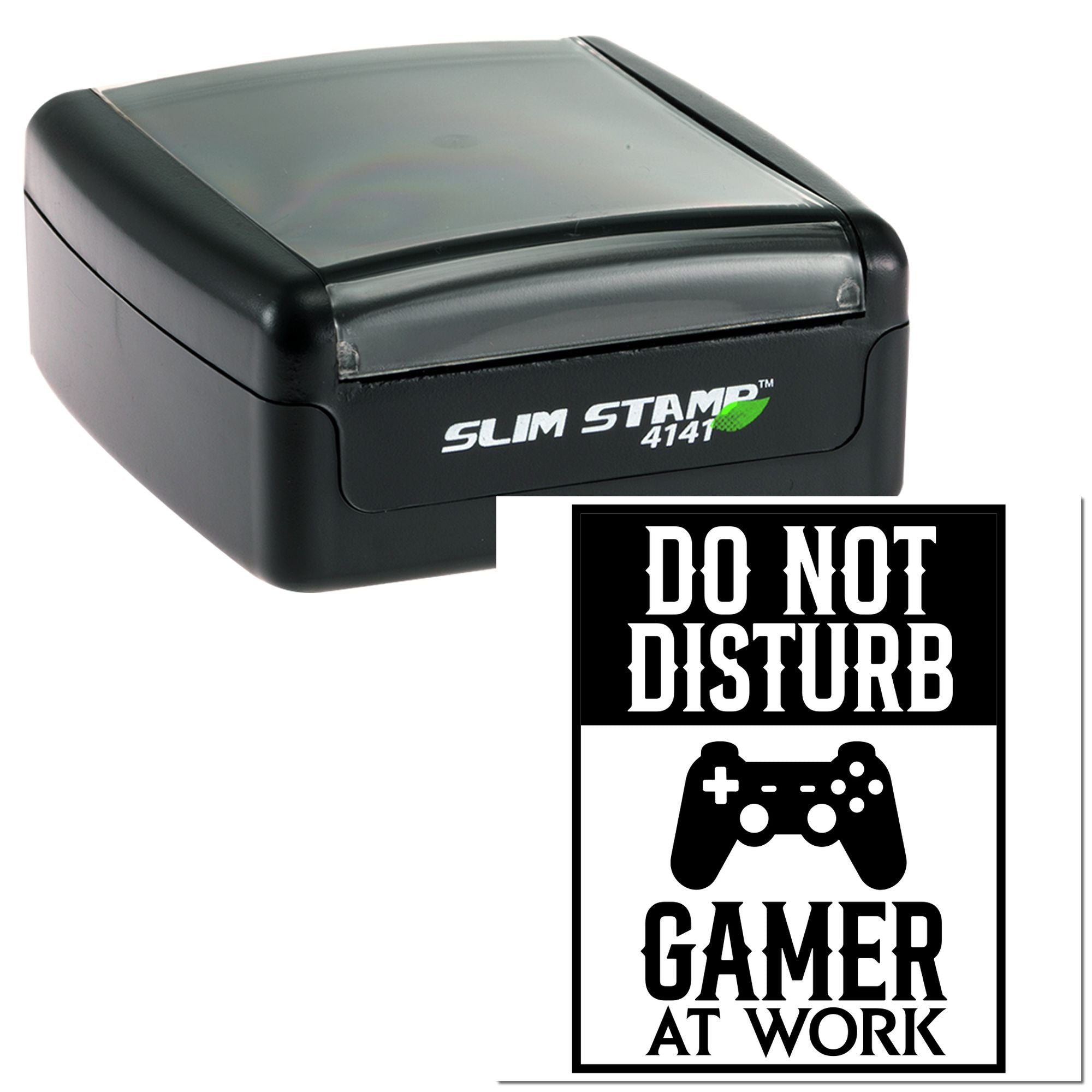 Custom self-inking rubber stamp with Do Not Disturb Gamer at Work design for gaming office messages