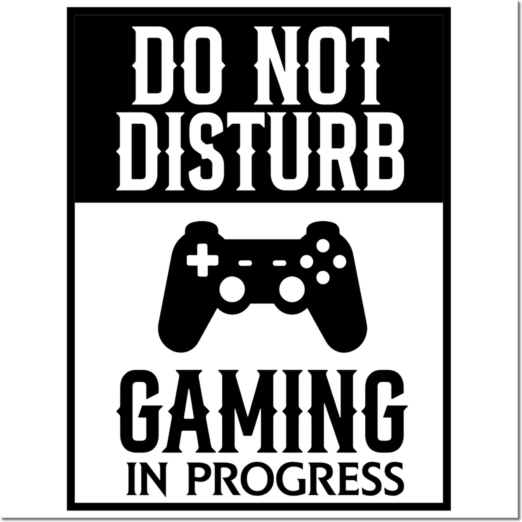 Do Not Disturb Gaming in Progress rubber stamp design with controller icon for gamers, home offices, and stream setups.