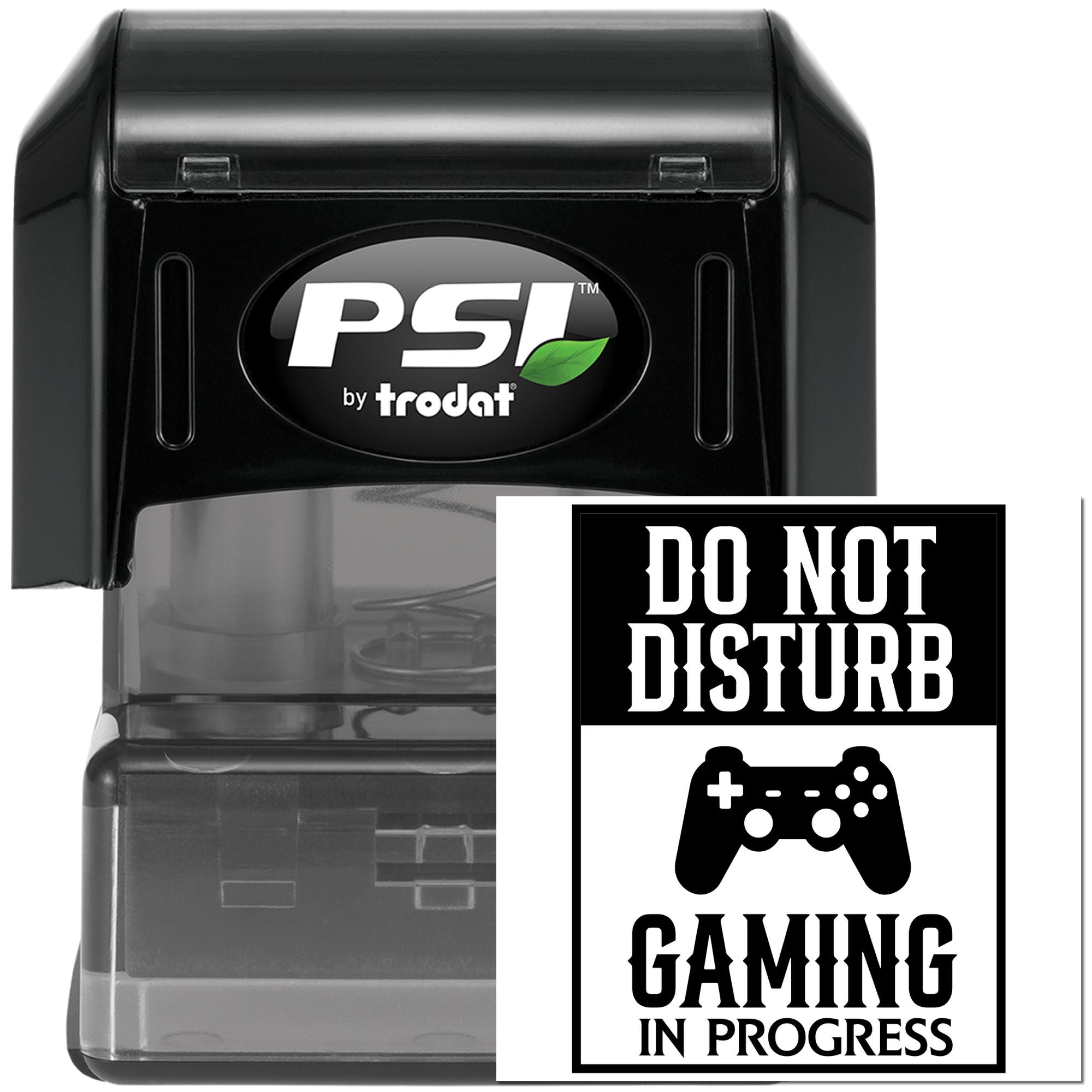 PSI by Trodat self-inking rubber stamp with custom Do Not Disturb Gaming in Progress design for gamers and office use