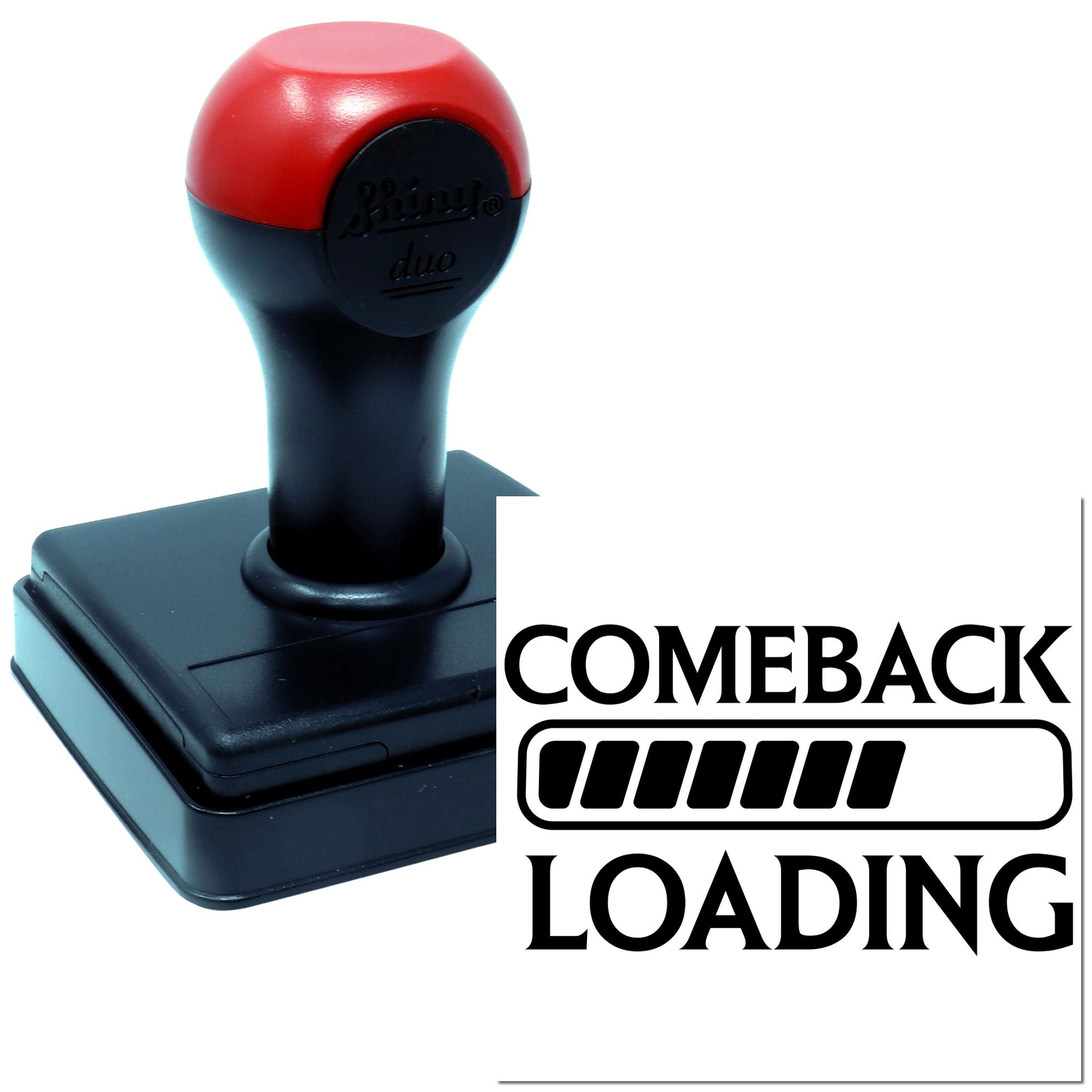 Comeback Loading custom rubber stamp with progress bar design, ideal for motivational branding and business merch.