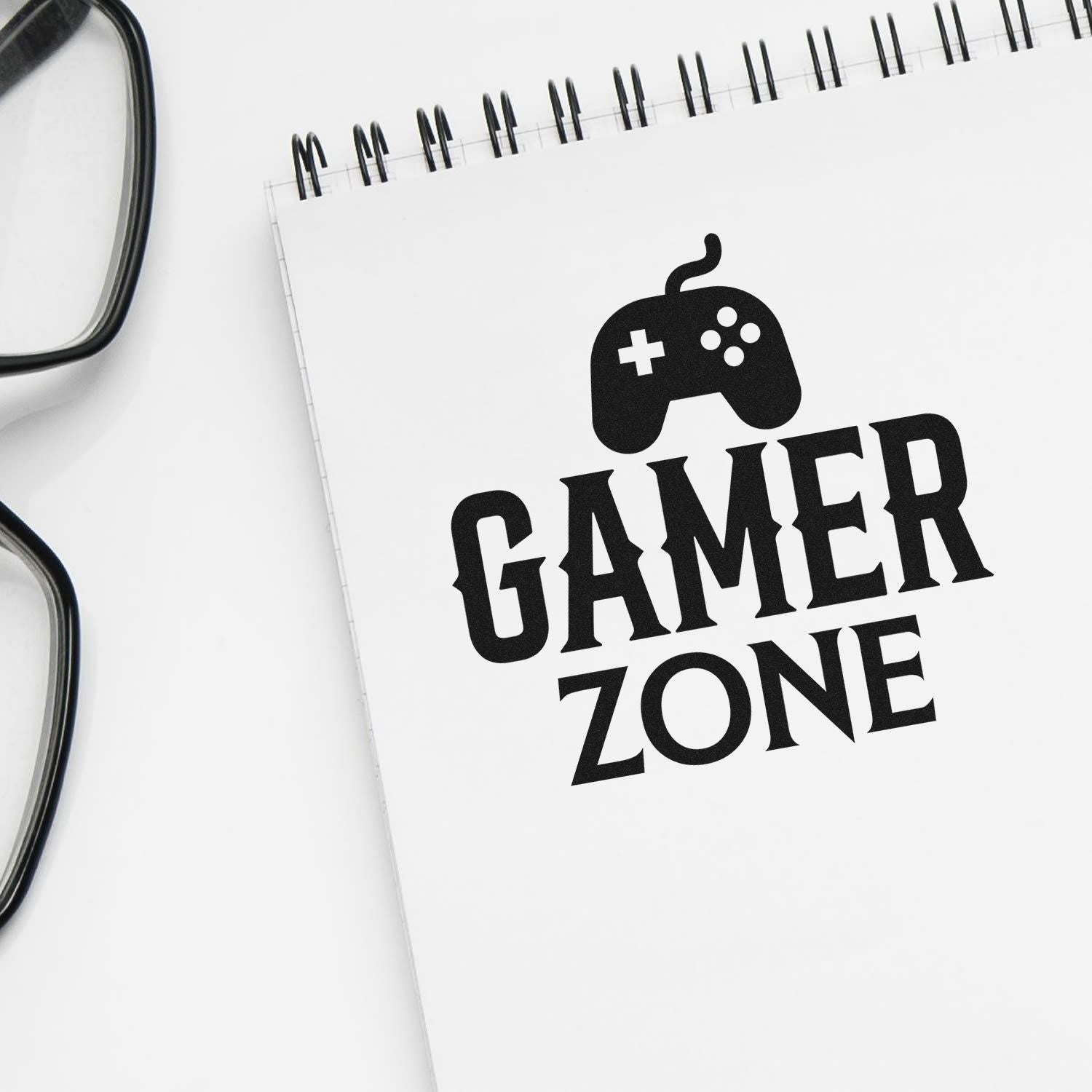 Gamer Zone rubber stamp design with game controller icon for custom gaming stationery