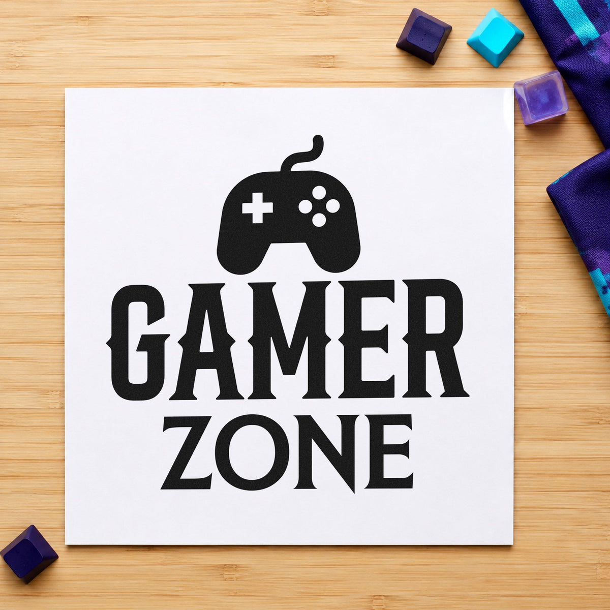 Gamer Zone Wired Controller rubber stamp printed in black ink, ready for room plan sheet and similar paper crafts.