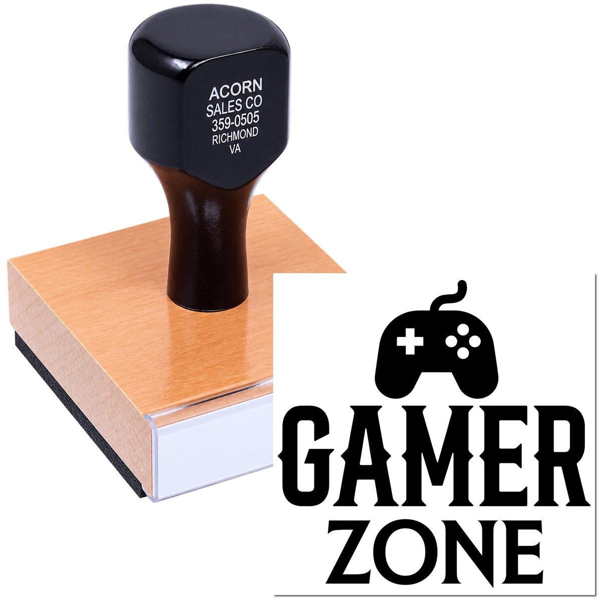 Custom Gamer Zone rubber stamp with game controller logo for personalized branding and packaging