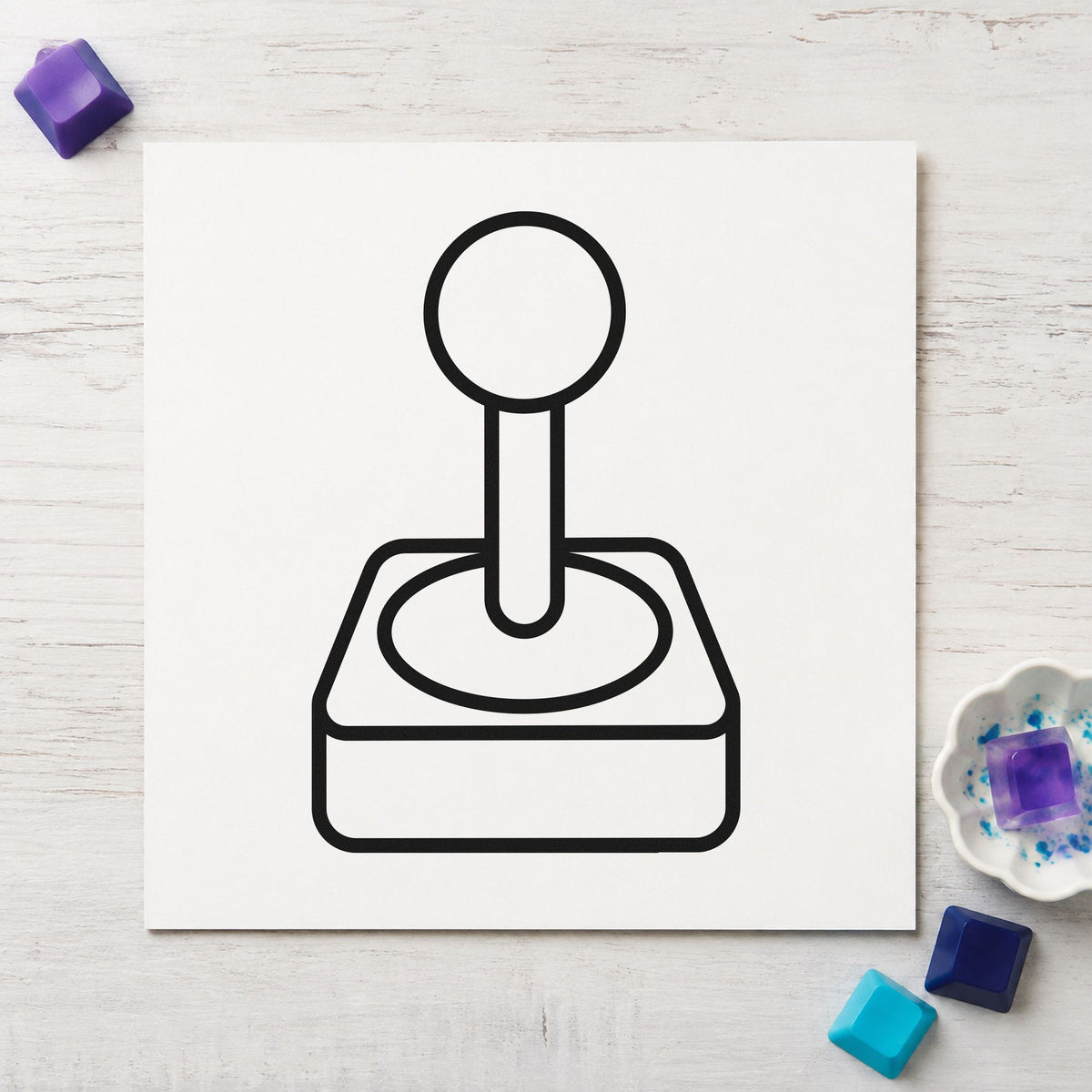 Retro Joystick Outline Graphic rubber stamp printed in black ink, ready for restore task sheet and similar paper crafts.