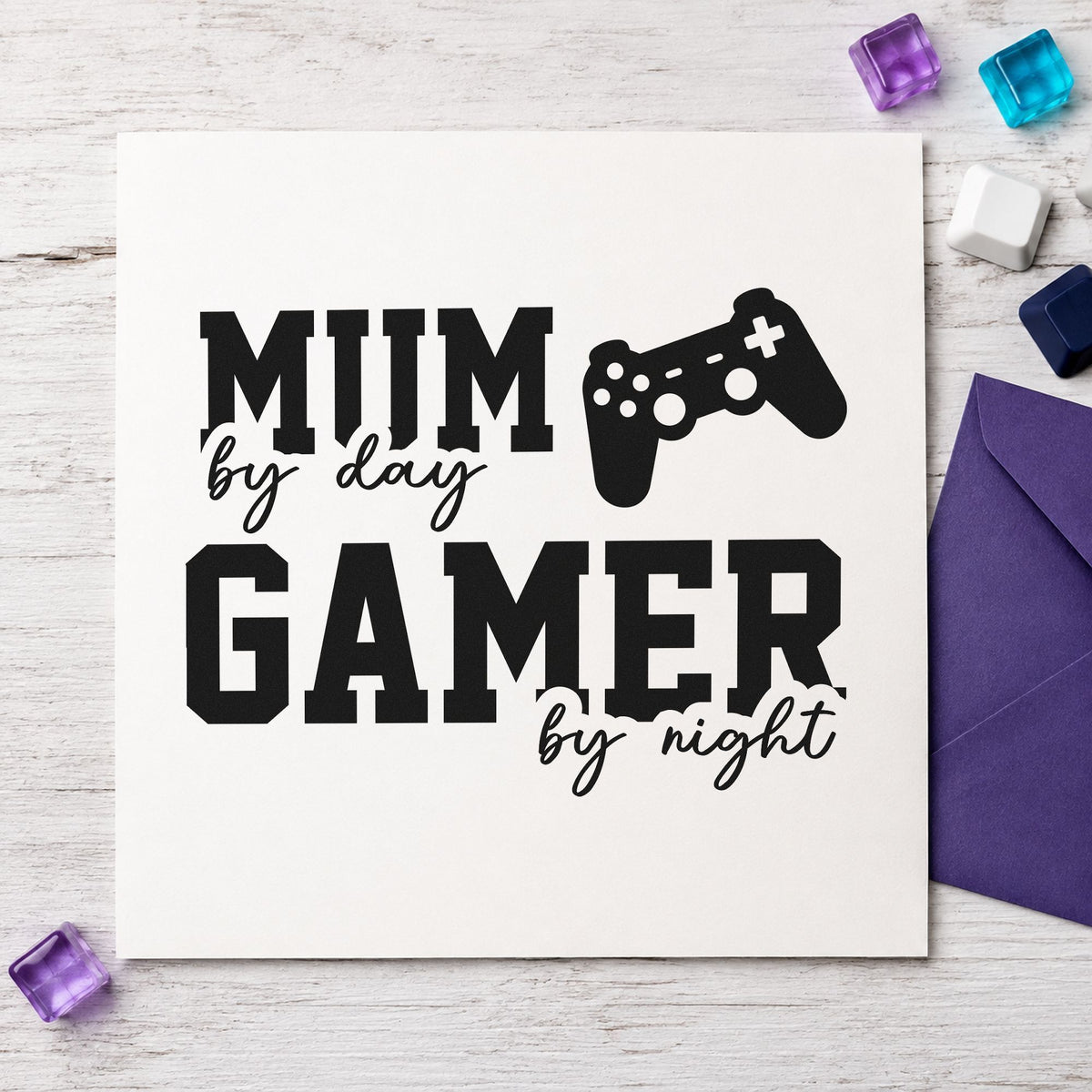 mom Day Gamer Night rubber stamp printed in black ink, ready for evening plan sheet and similar paper crafts.