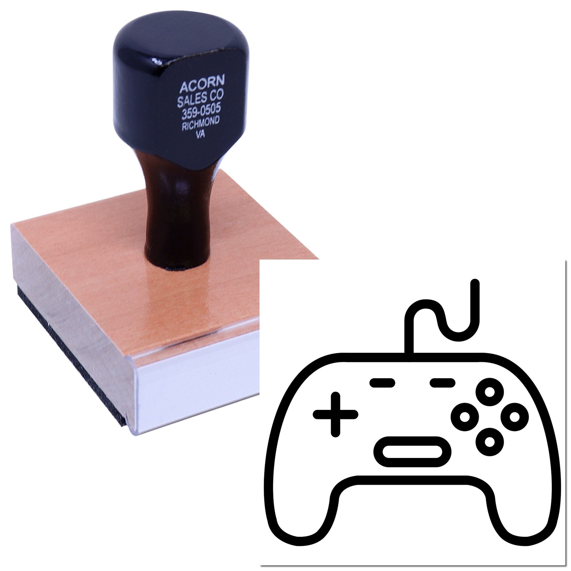 Custom rubber stamp featuring a video game controller design for gaming-themed branding and craft projects.