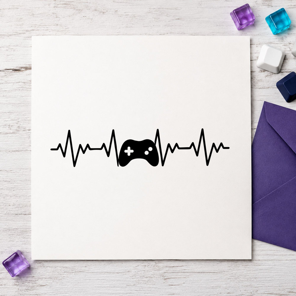 Game Controller Heartbeat Line craft stamp imprint in black ink on a handmade project, one idea being snack combo gift tags.