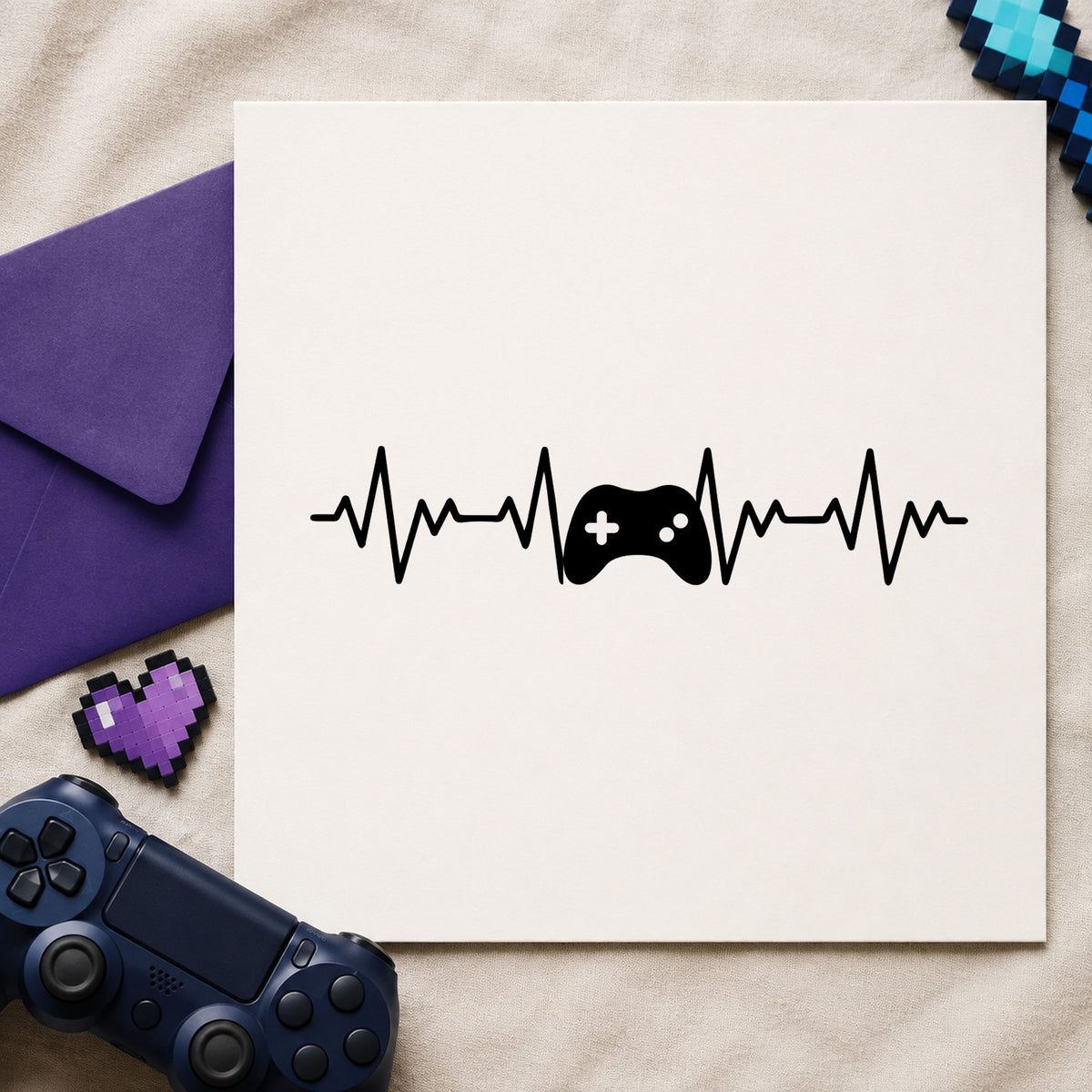 Game Controller Heartbeat Line rubber stamp printed in black ink, ready for station book sheet and similar paper crafts.