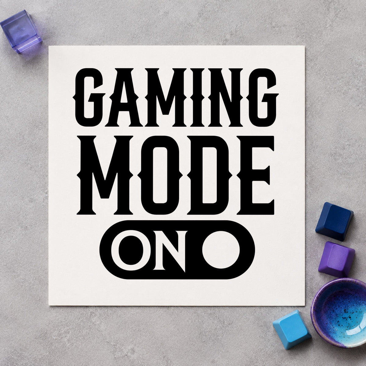 Gaming Mode On Switch craft stamp in black ink on cardstock, an easy option for dual use album page.