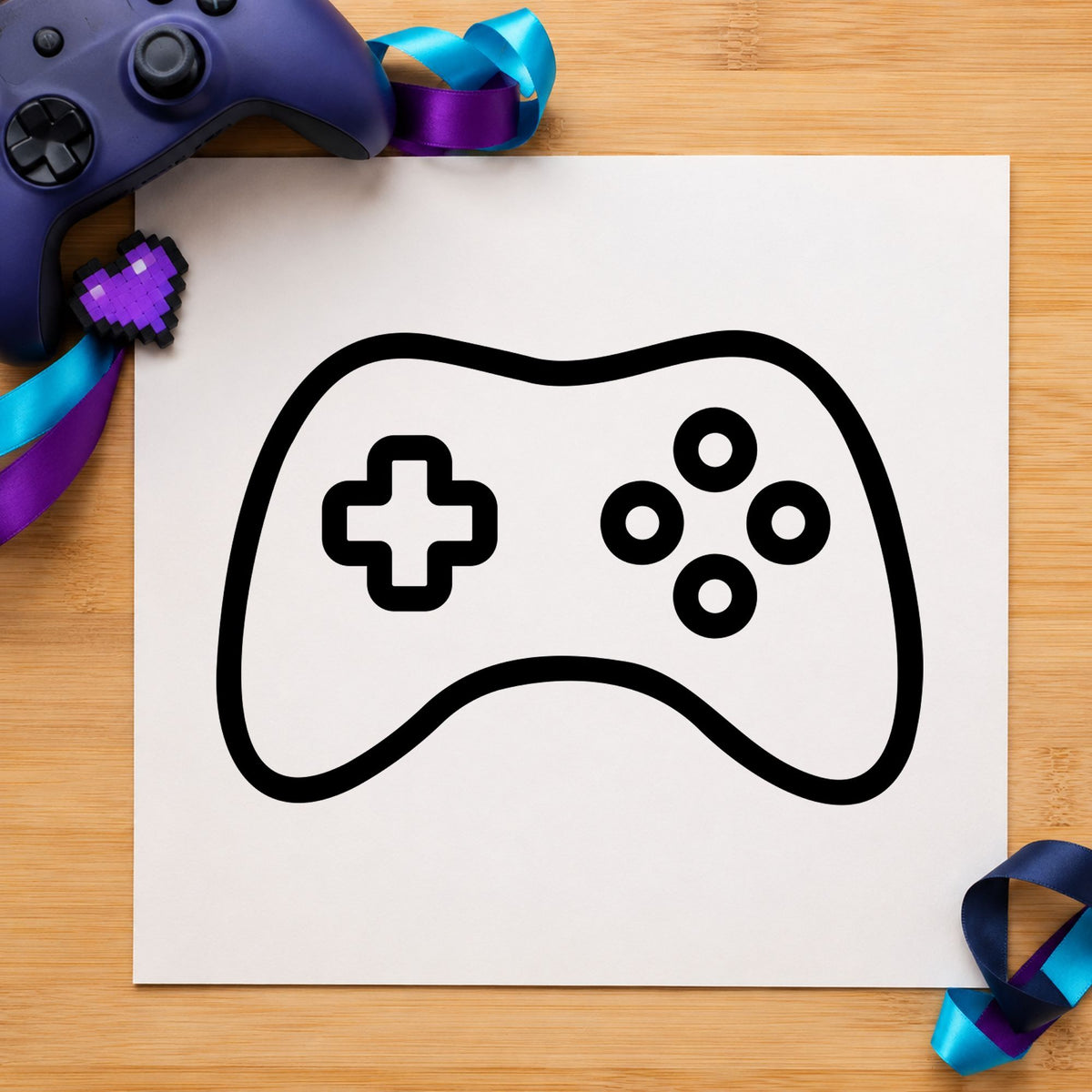 Simple Outlined Game Controller craft stamp in black ink on cardstock, an easy option for library club album page.