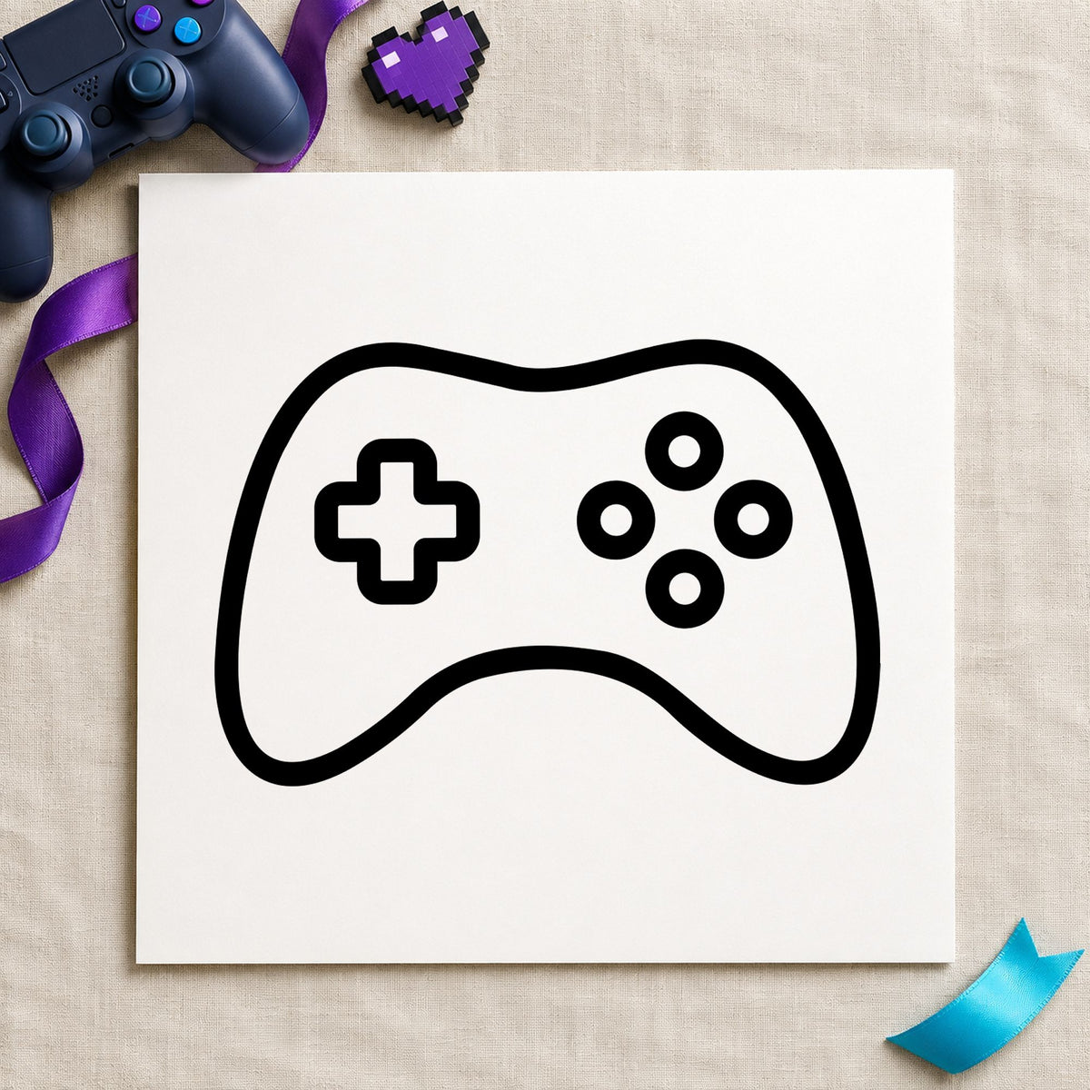 Simple Outlined Game Controller rubber stamp printed in black ink, ready for ring button cards and similar paper crafts.