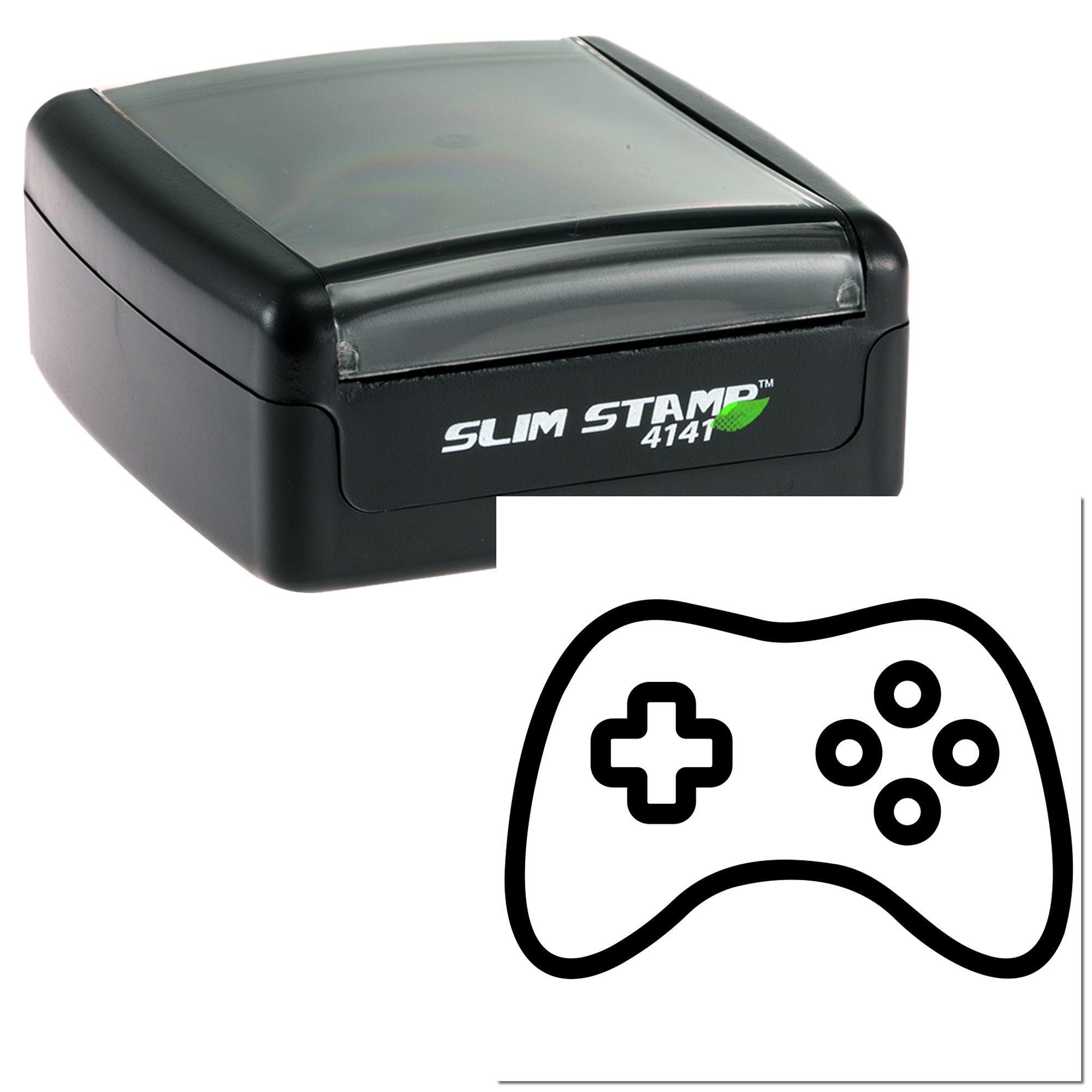 Slim Stamp 4141 self-inking rubber stamp with game controller icon for custom gaming branding