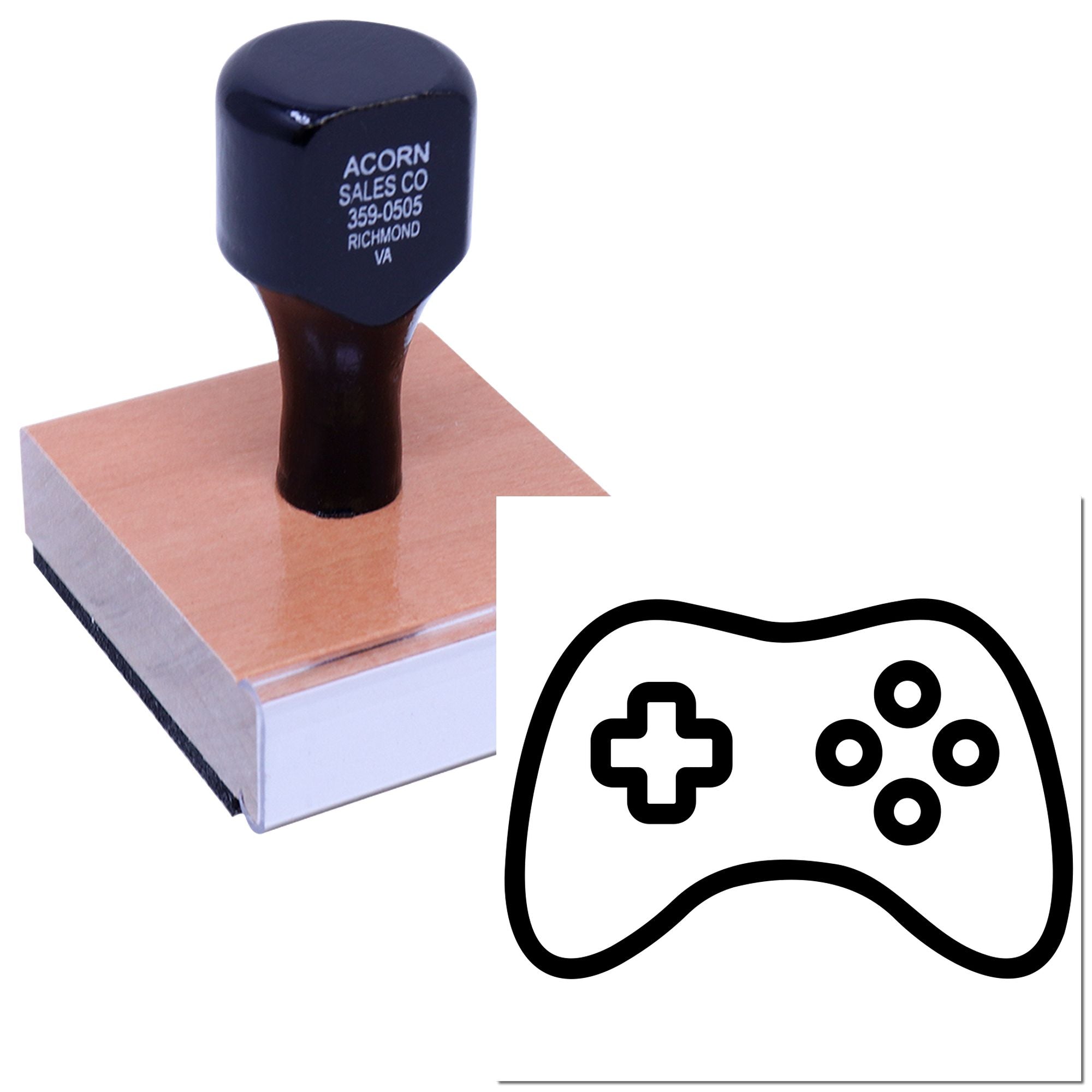 Custom game controller rubber stamp for gaming-themed branding, packaging, and craft projects.
