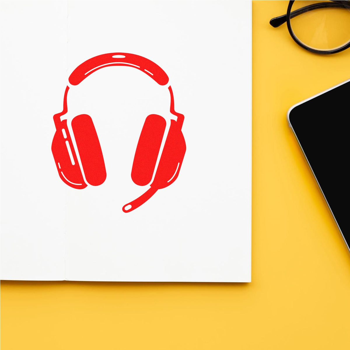 Gaming Headset With Microphone rubber stamp shown in red ink, stamped for projects such as squad season album page.