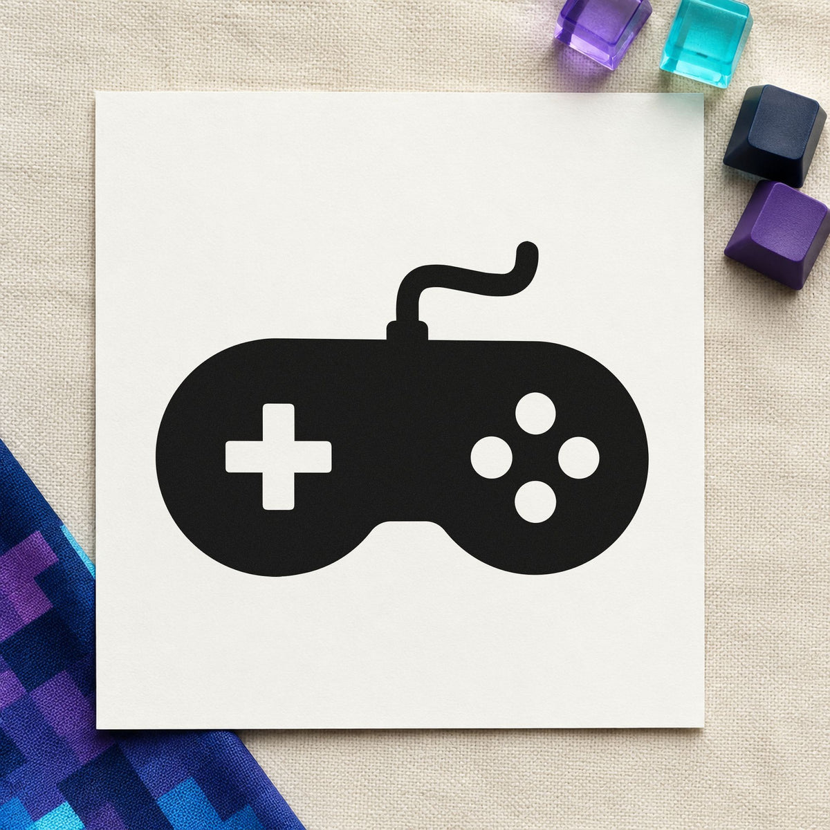 Solid Wired Retro Controller rubber stamp printed in black ink, ready for return record sheet and similar paper crafts.
