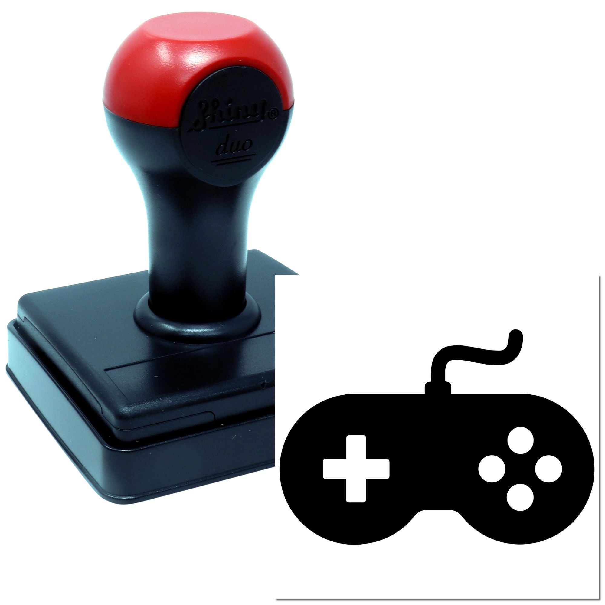 Self-inking rubber stamp with video game controller icon for custom gaming-themed branding, labeling, and crafts.
