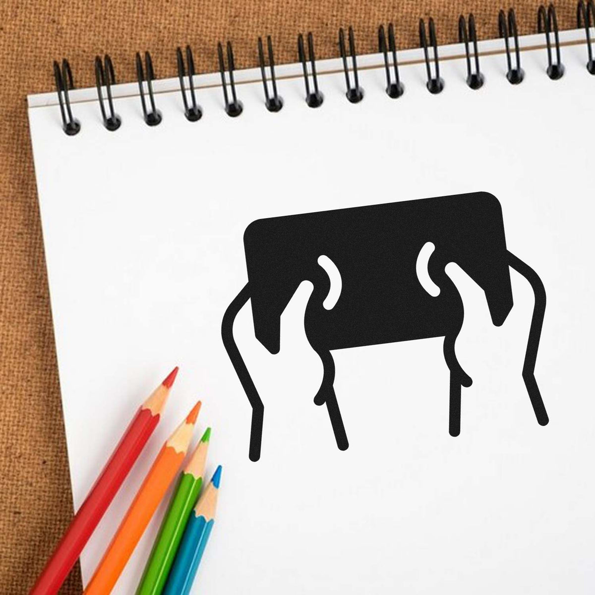 Hands Holding A Solid Tablet Outline Detail Premium Wooden Stamp - Vintage Pro imprint stamped in black ink. Two outlined hands grip a solid dark tablet horizontally.