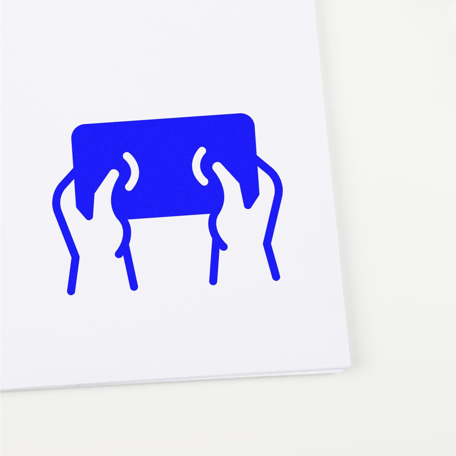 Rubber stamp design of hands holding a blank sign, ideal for custom branding and packaging.