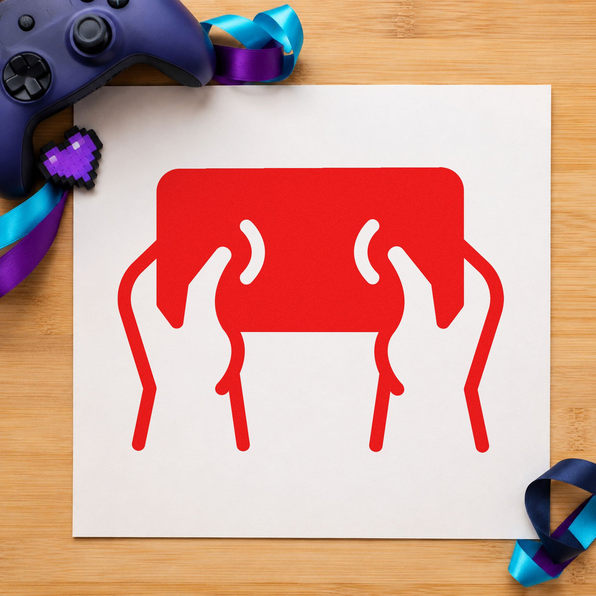 Hands Holding Dark Tablet rubber stamp shown in red ink, stamped for projects such as bin charger labels.