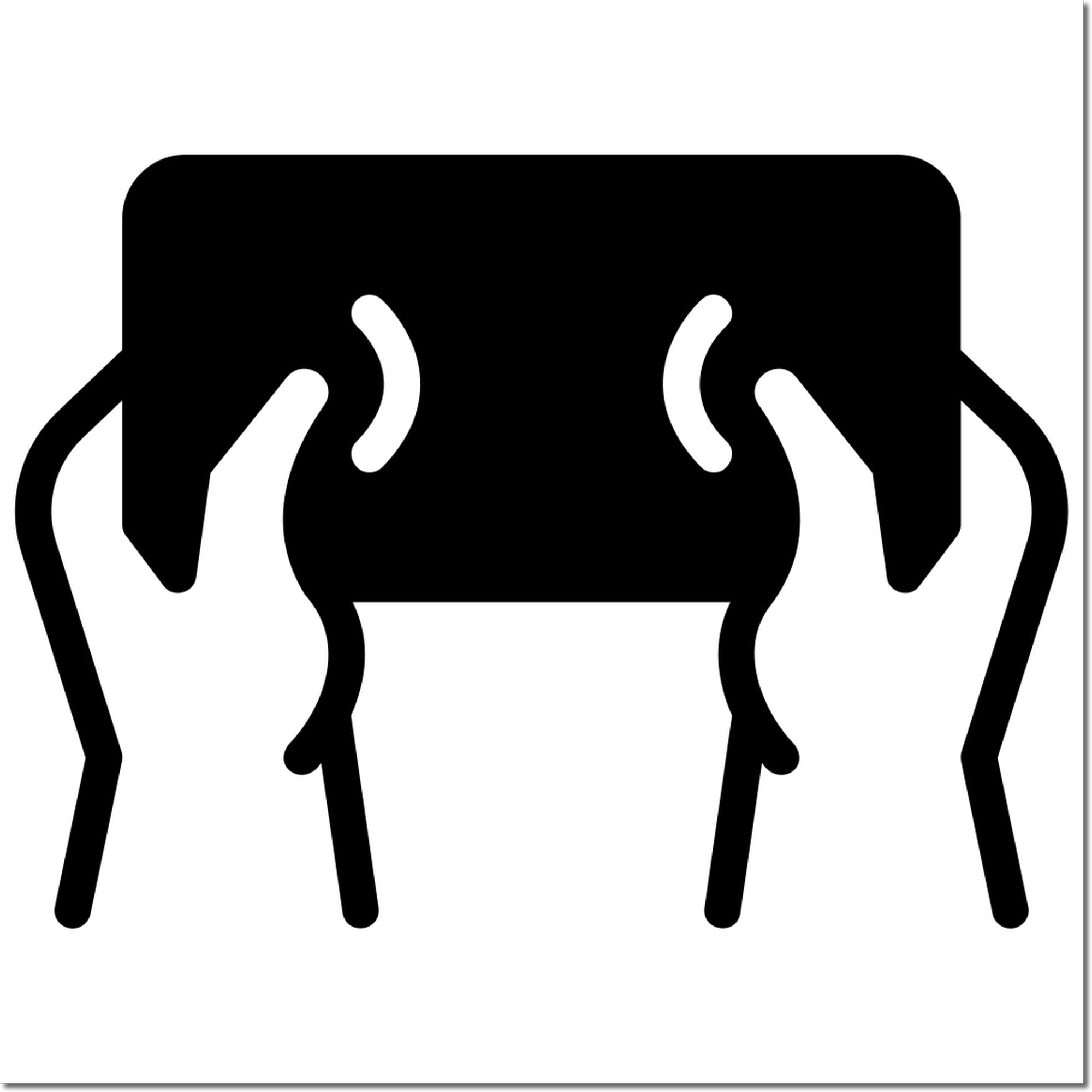 Hands holding a rubber stamp icon for custom stamp designs, office approval, and business branding.