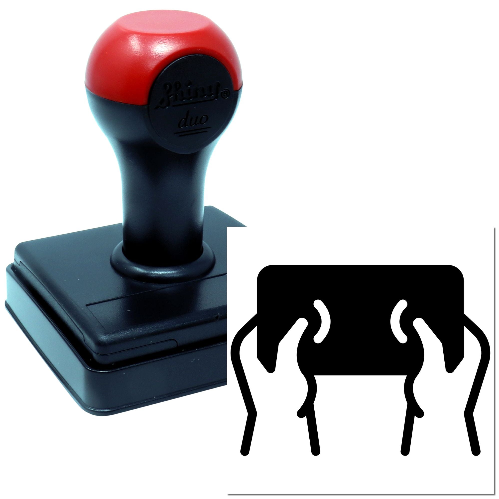 Self-inking rubber stamp with tear-here icon for packaging and document marking.