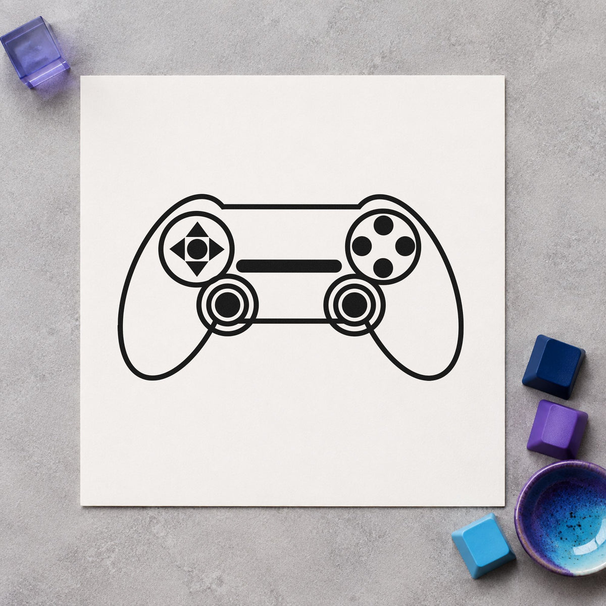 Outlined Dual Stick Controller rubber stamp printed in black ink, ready for milestone plan sheet and similar paper crafts.