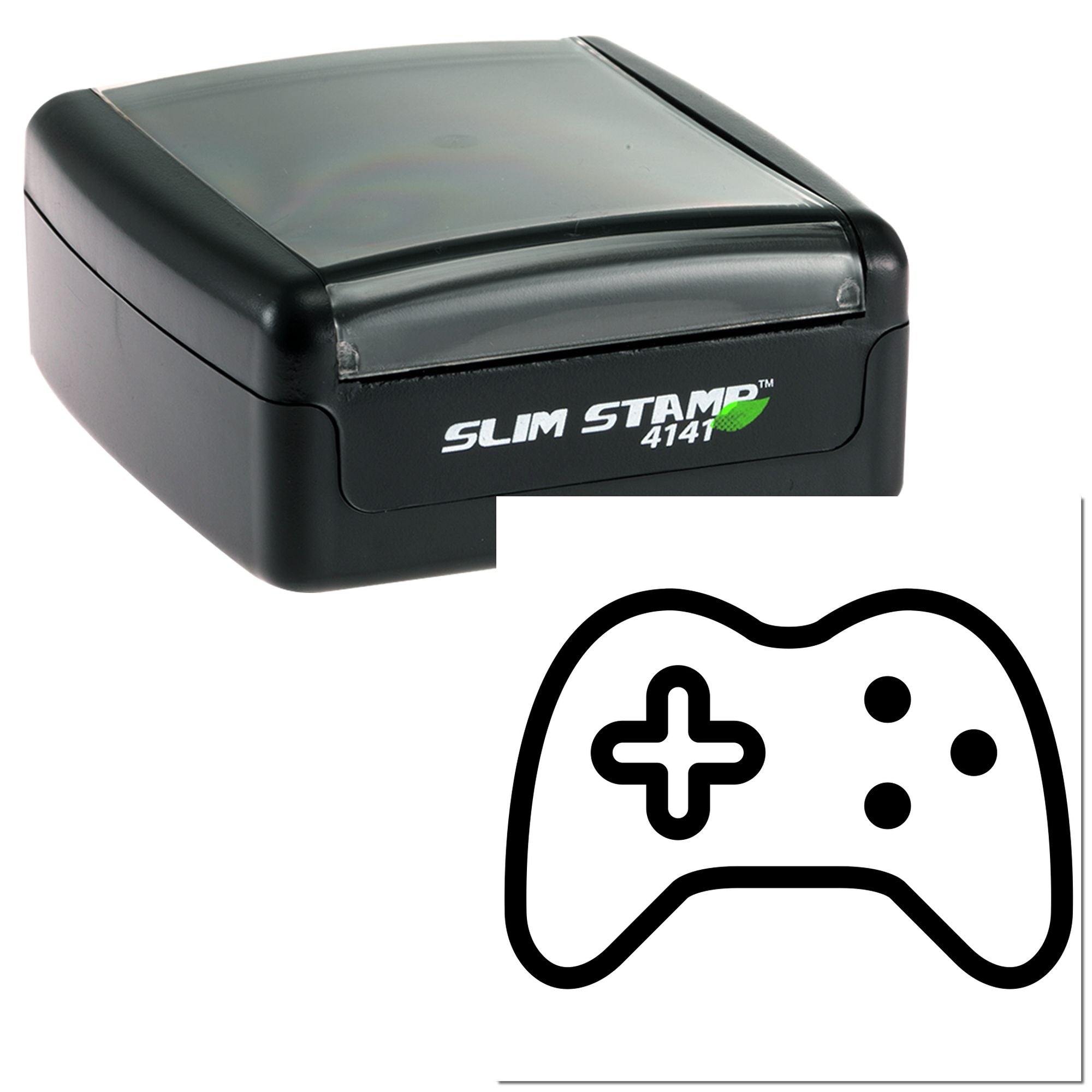 Slim Stamp 4141 self-inking rubber stamp with custom game controller icon.