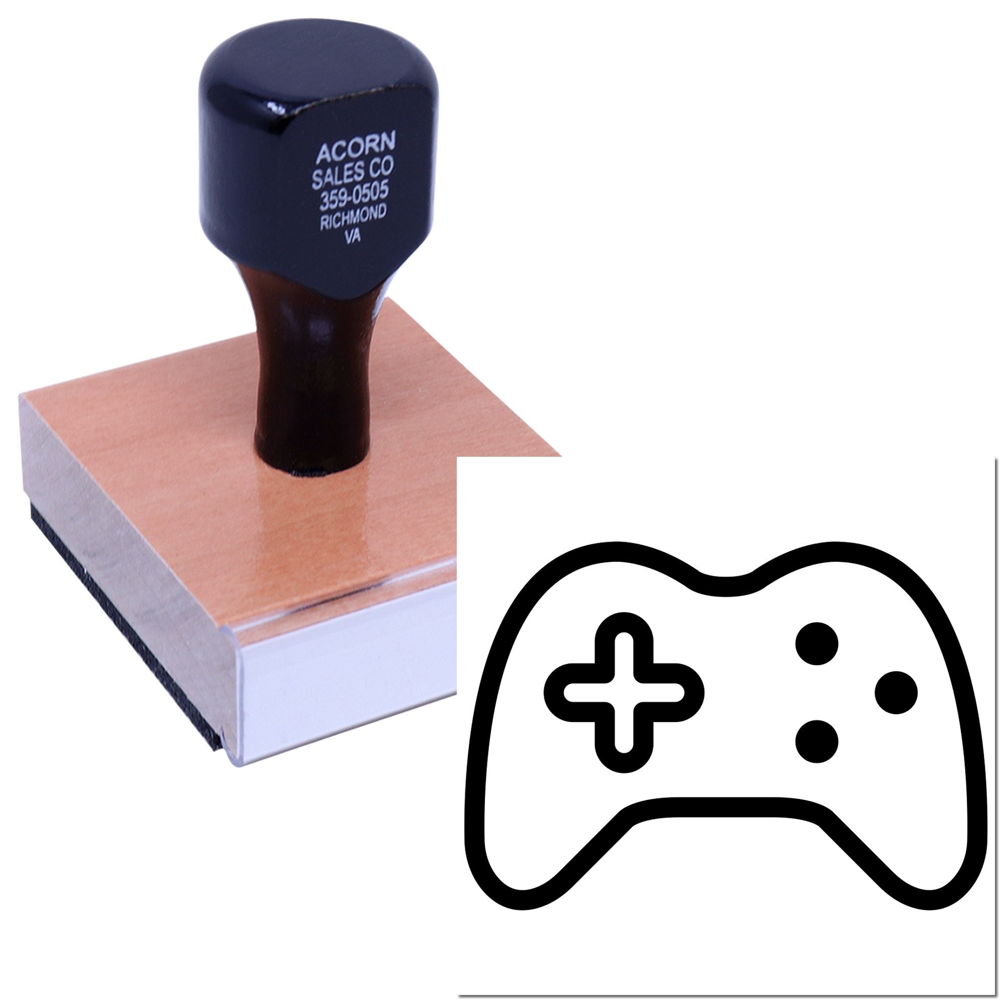 Custom rubber stamp with game controller icon for gaming-themed branding, packaging, or merchandise.