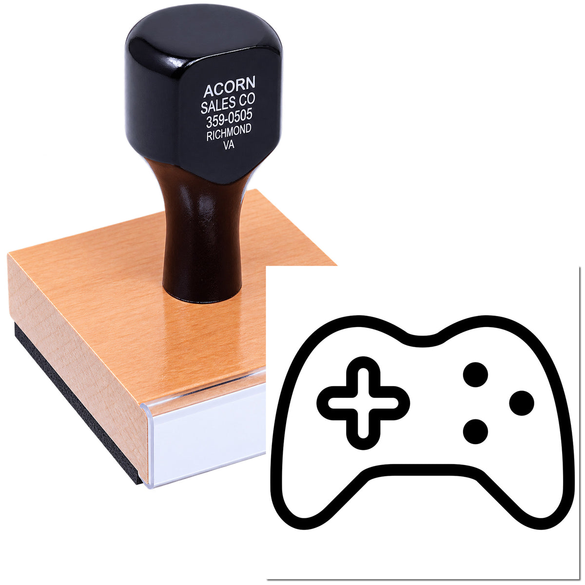 Custom rubber stamp with game controller icon for gaming-themed branding, packaging, or merchandise.