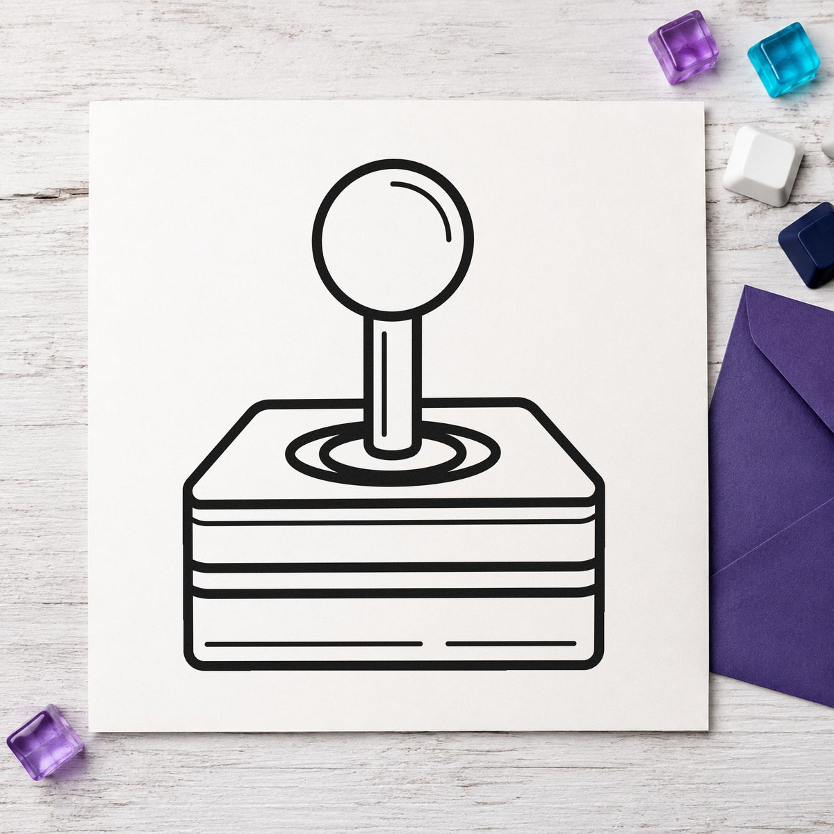 Retro Joystick Layered Base craft stamp in black ink on cardstock, an easy option for rig build album page.