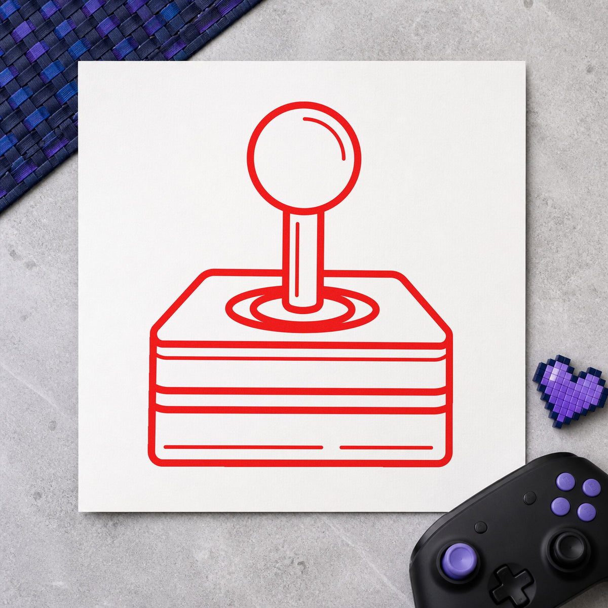 Retro Joystick Layered Base rubber stamp shown in red ink, stamped for projects such as bin wiring labels.